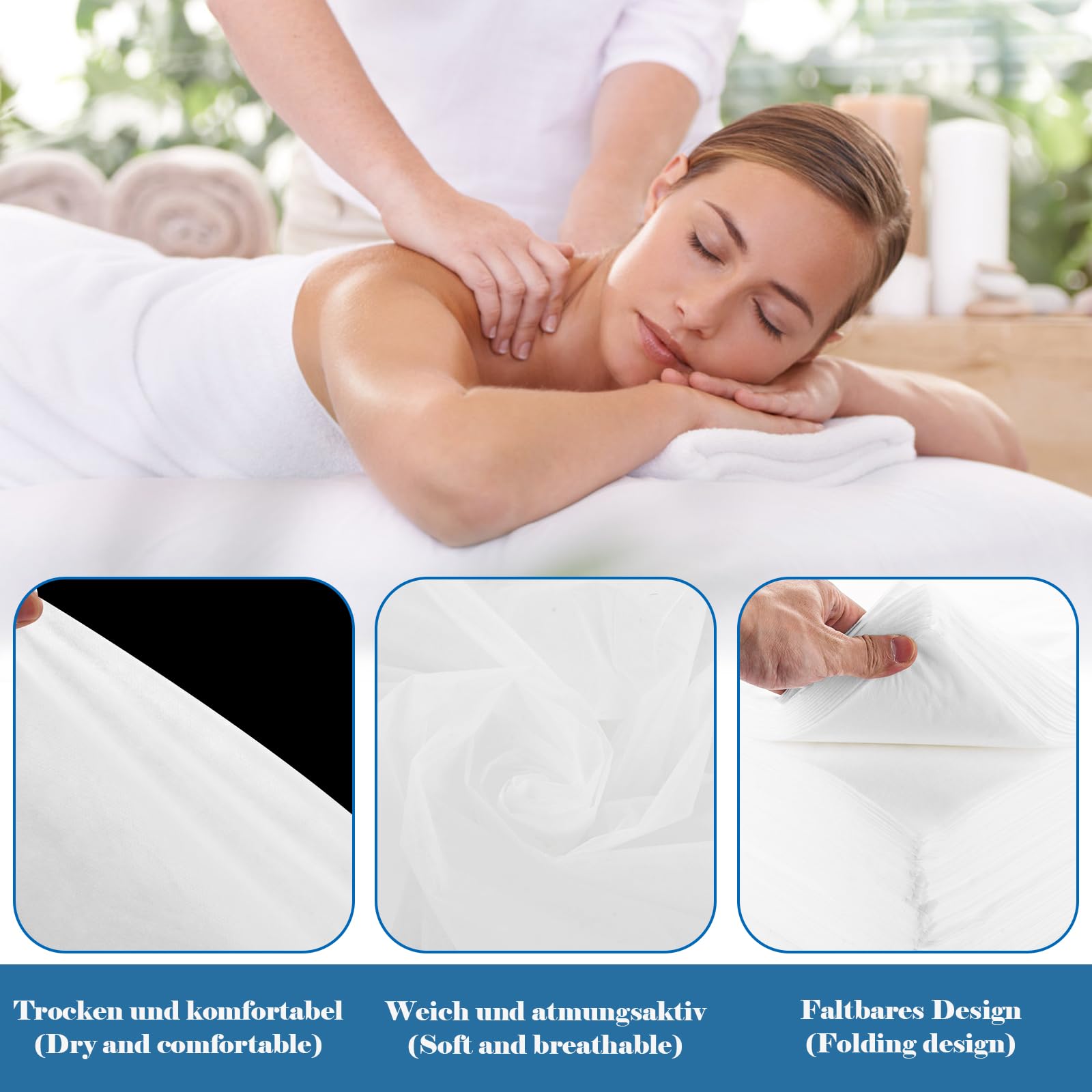 100 Stück Einweg Bettlaken, 100x200cm Einweg Massagetisch Bettlaken, Vliesstoff Spannbettlaken Massageliege, Einwegbettlaken für Schönheitssalon, Spa, Krankenhausbetten, Massage, Hotels(Weiß)