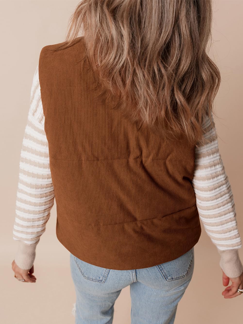 IDEALSANXUN Womens Corduroy Puffer Vest Fall Winter Sleeveless Quilted Jackets - Image 4