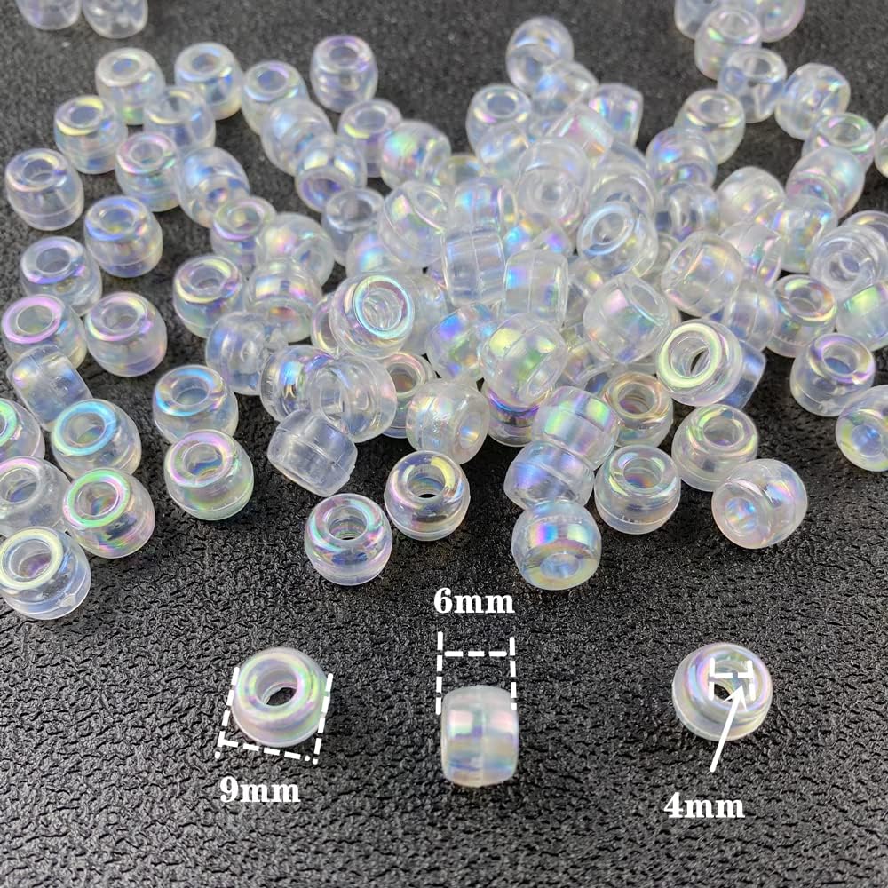 300 Pieces Pony Beads AB Colors Acrylic Spacer Beads for DIY Crafts Braids Bracelet Jewelry Making (6x9mm, Clear AB)