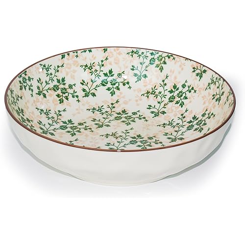 Large Serving Bowls, 78 Oz Extra Large Salad Bowl, Green Floral Pattern Design Decorative Bowls for Salad, Fruit, Pasta and Dinner, Serving Dishes for Party, Dishwasher & Microwave Safe