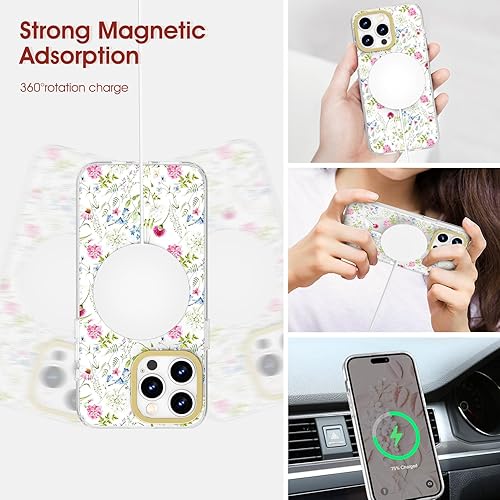Miniatura 2 de MILPROX Funda compatible con iPhone 15, compatible con MagSafe, bonito patrón floral de flores con niñas y mujeres, funda protectora magnética
