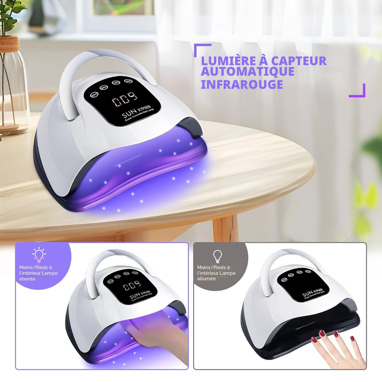 Lampe à ongles LED UV 320 W Séchoir à ongles gel avec 72 perles de lampe, écran tactile, 4 minuteries et capteur automatique, idéal pour salon de beauté, sèche-ongles pour