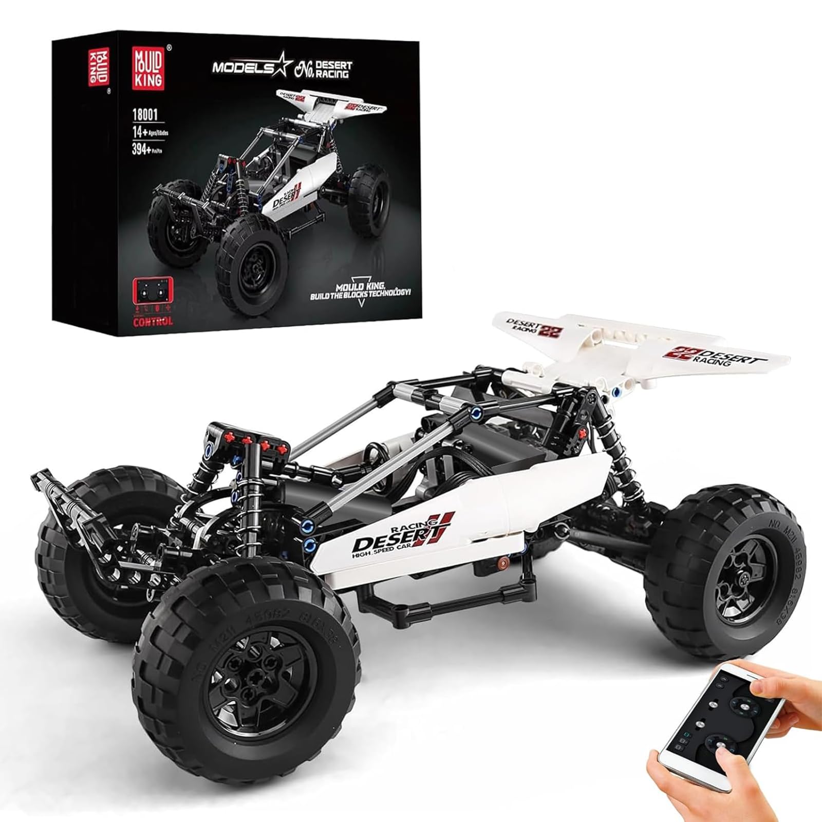 Mould King 18001 Technology - Macchina da corsa fuoristrada, 394 pezzi con 3 motori, modello Building Block The Mechanical Group Series per veicoli fuoristrada estremi, kit da costruzione giocattolo