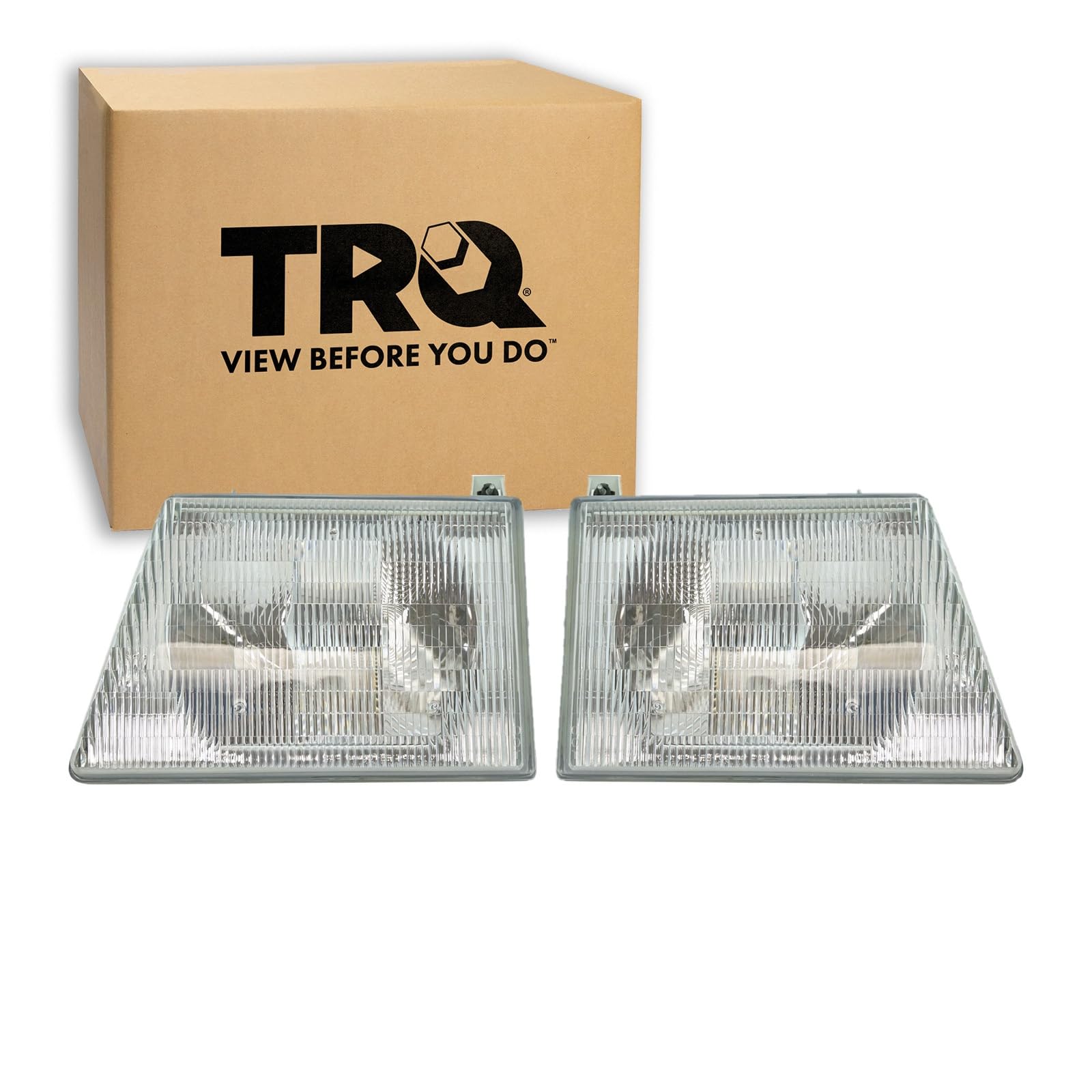 TRQ Headlight Assembly Set FO2502121 FO2503117 Compatible with 1992-1996 Ford E-150 Econoline E-150 Econoline Club Wagon E-250 E-350 E-350 Club Wagon