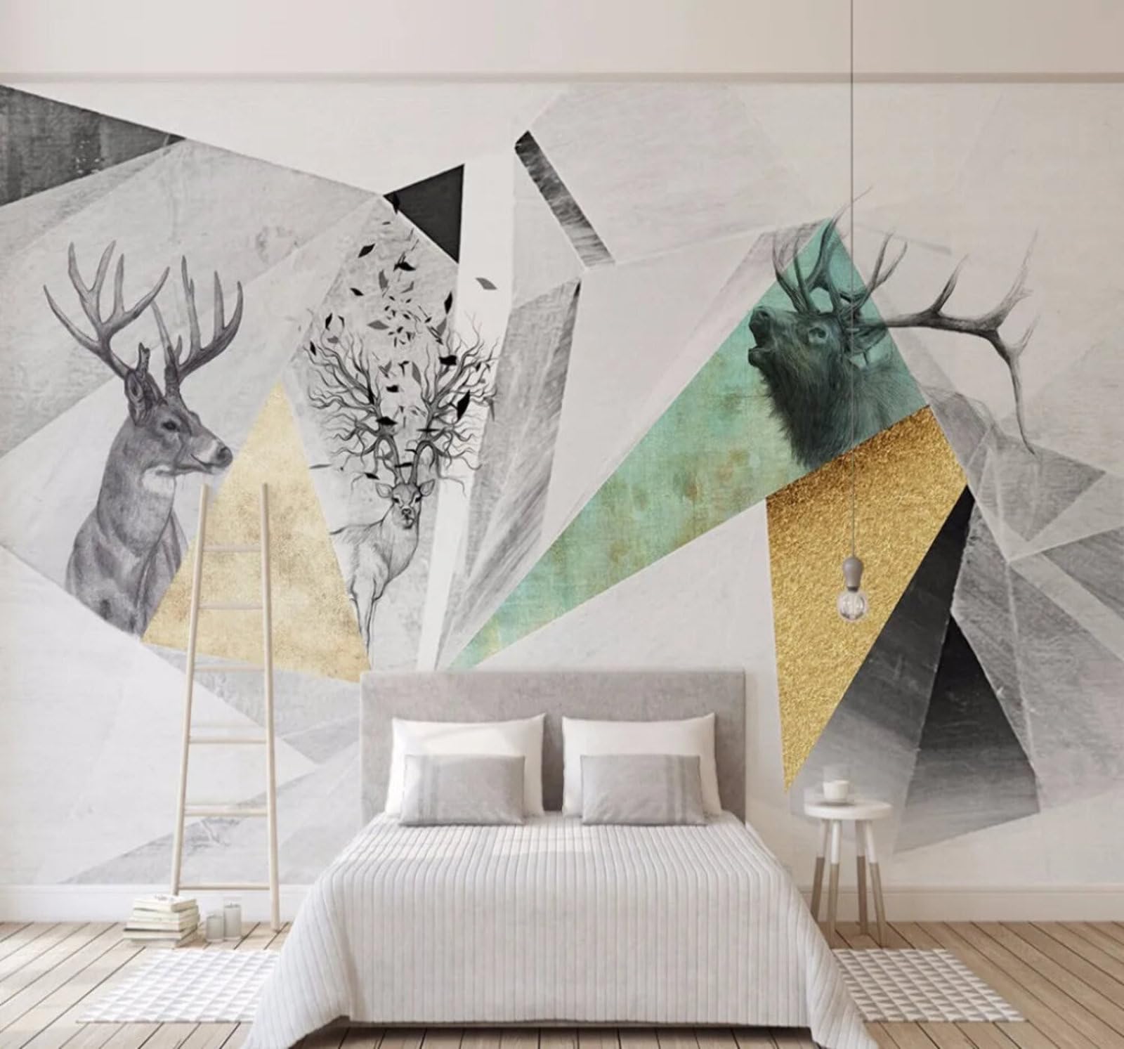 Wallpaper-3D-Xlm 350Cm×256Cm(B×H) Hand Painted Reindeer Geometric Patterns Art 3D Wallpaper Easy Install Feature Office Living Room Sofa Bedroom Tv Background Wall Decoration-350Cm×256Cm