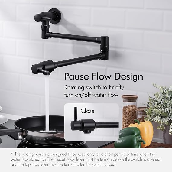 BAGNOLUX 23.4 Pot Filler, Wall Mount Pot Faucet for Kitchen Sink Folding, Coffee Machine Faucet with Stretchable Double Joint Swing Arms Brass Kitchen Faucet, (Upside Down Design-Matte Black)