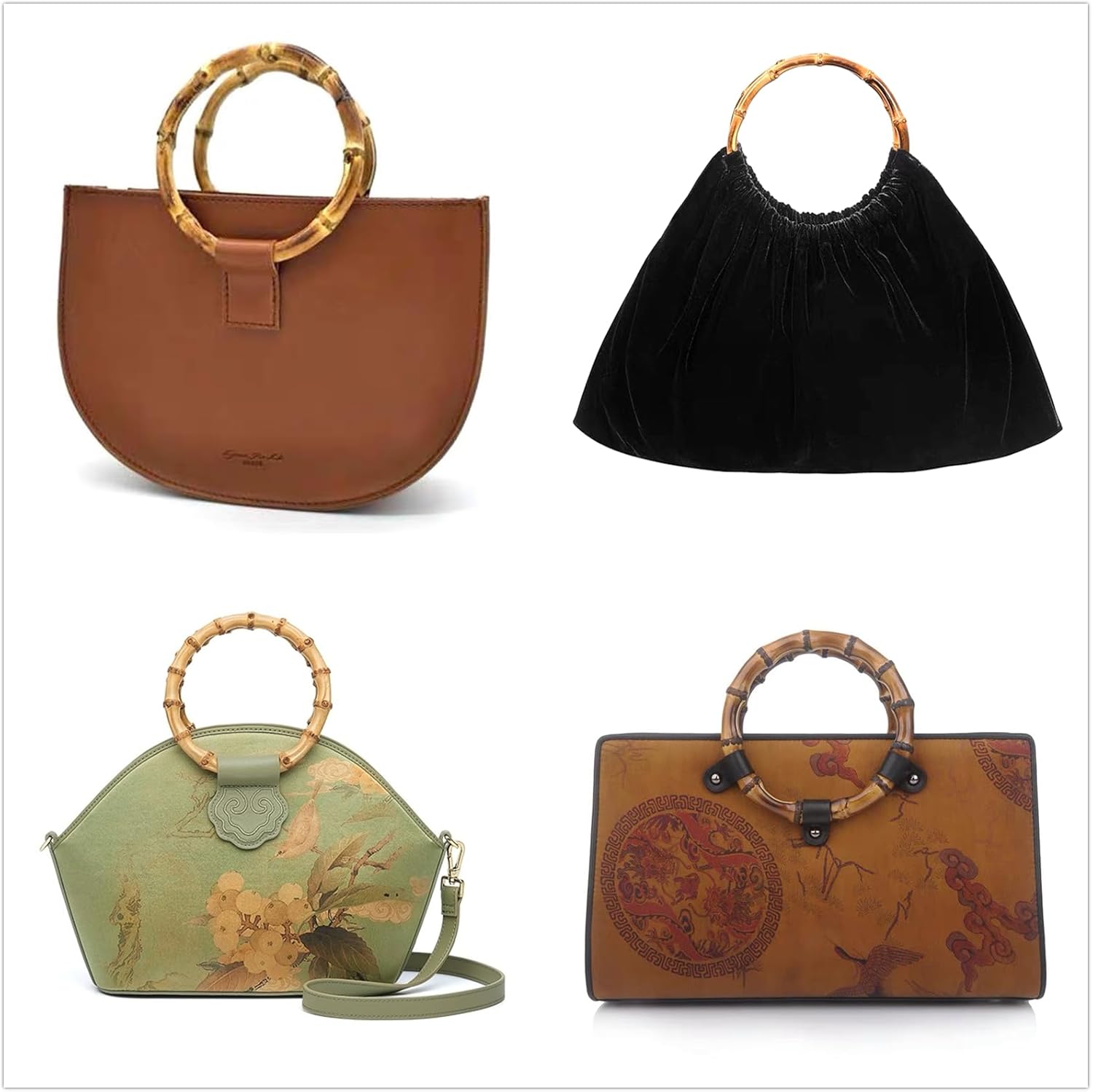 QTMY 4 Pack Round Bamboo Bag Purse Handle for Handbag Tote Bag Purse Making Supplies,01 - Image 6