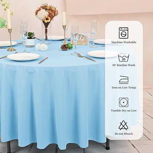 Miniatura 422 de Paquete de 10 manteles redondos de 120 pulgadas, mantel de poliéster blanco para mesa redonda, resistente a las manchas y a las arrugas, mantel