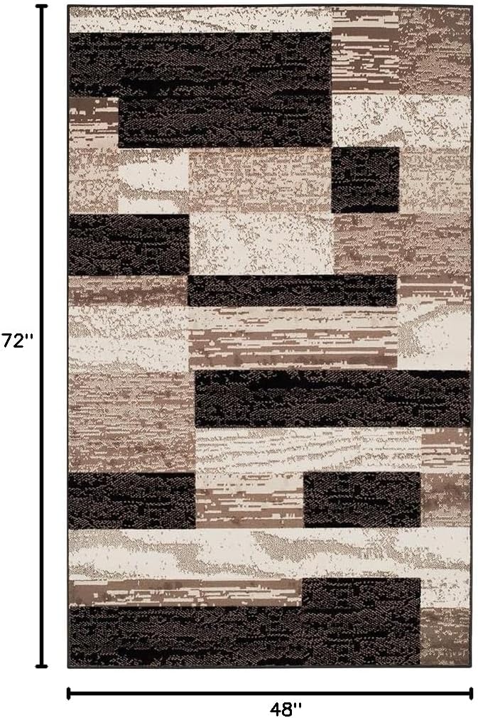 BNM Indoor Small Area Rug, Jute Backing, Modern Geometric, Perfect for Living Room, Dining Room, Bedroom, Hardwood Floors, Office, Dorm, Entryway, Patchwork Color Block, 4' x 6', Chocolate