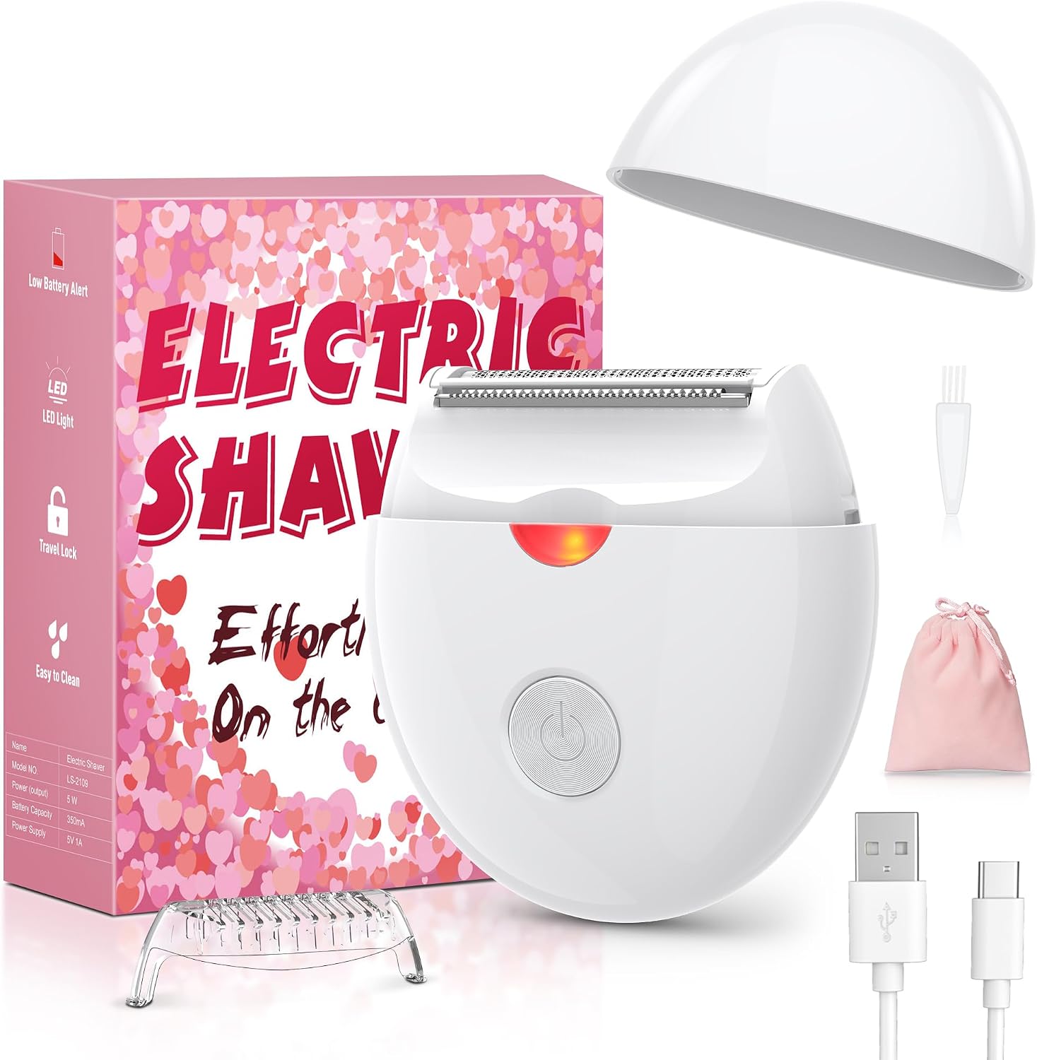 houpoo Rasierer Damen – Mini Damenrasierer Elektrisch für Achseln, Beine, Bikini & Knie, Rasierer damen Intimbereich & Trimmer Damen mit LED-Licht, Nass & Trocken, USB-C