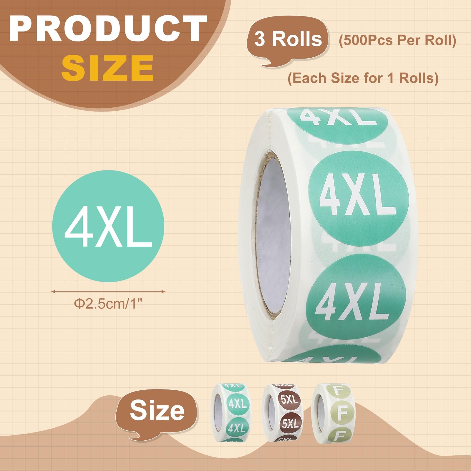 Amazon | uxcell 1500枚 服サイズステッカー ラベルロール (4XL+5XL+F