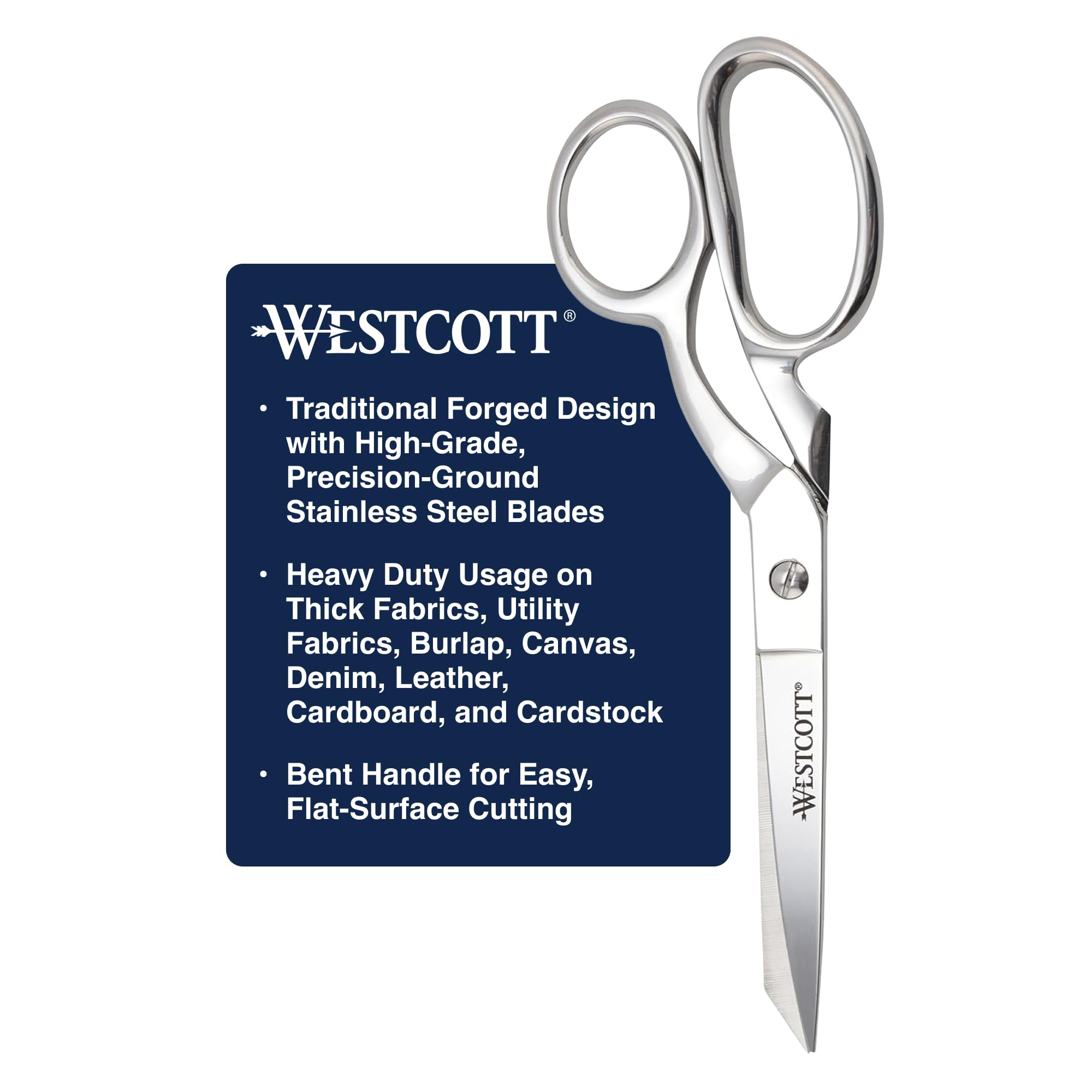Westcott Tijeras forjadas de tela trenzada de 8 pulgadas, hoja de tierra de precisión para cuchillas de corte sin costuras, perfectas para costura, manualidades y oficina