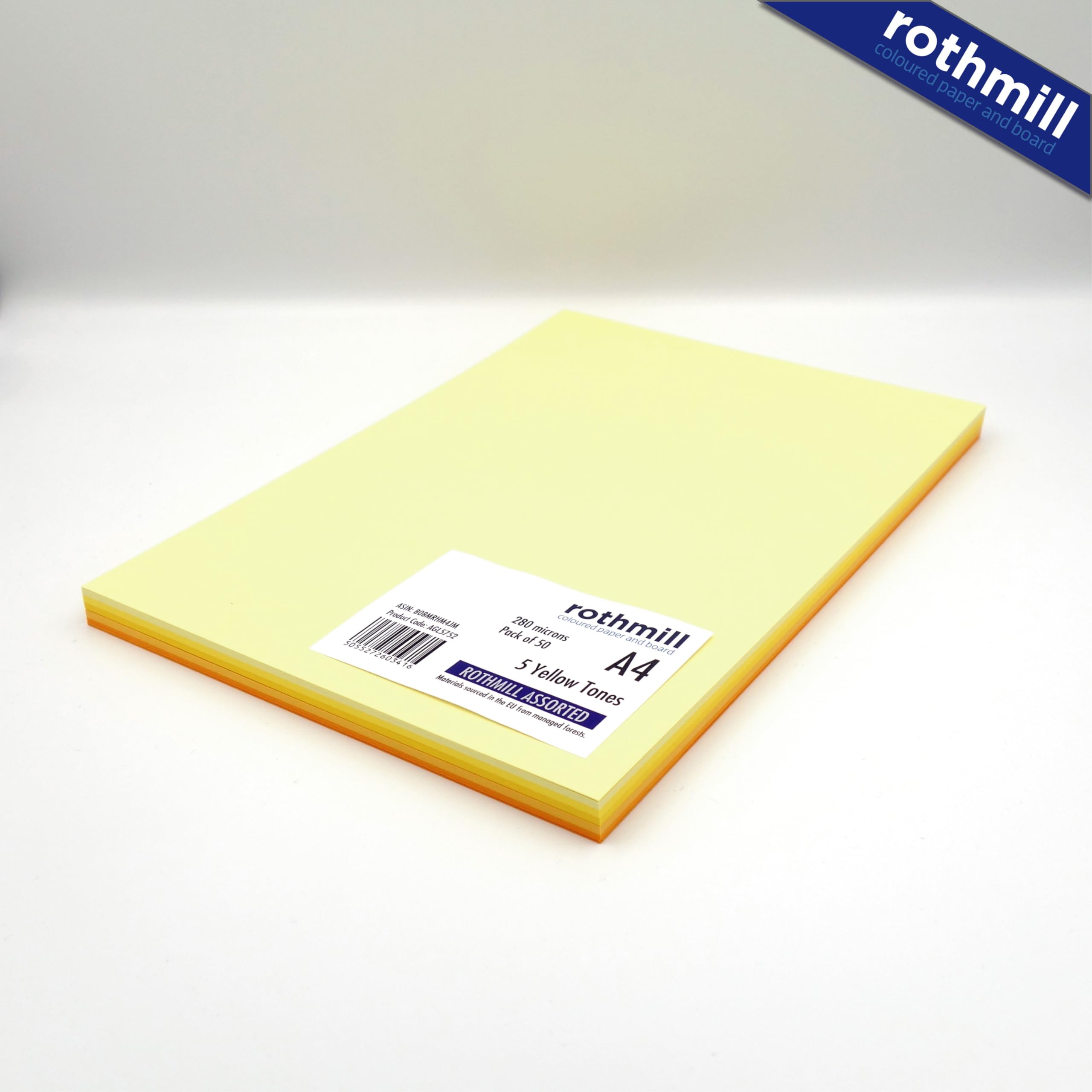 Rothmill Cartoncino colorato formato A4, peso 220 g/m² e spessore 280 micron, confezione di cartoncino grigio con 5 tonalità di grigio, ideale per arti e artigianato, ufficio e cancelleria, 50 fogli