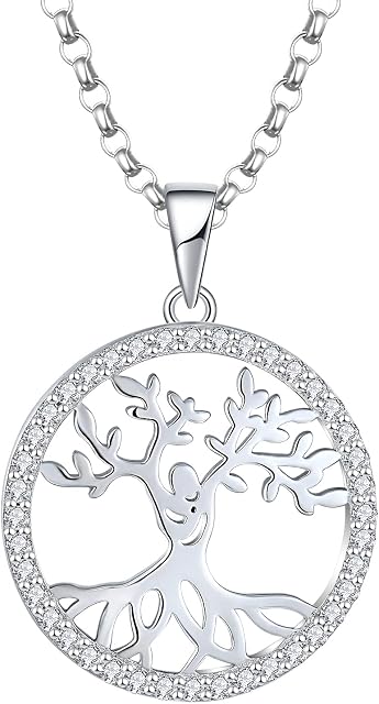 JO WISDOM Women Necklace,925 Sterling Silver Tree of Life Pendant Necklace with 3A Cubic Zirconia Jewelry for Women