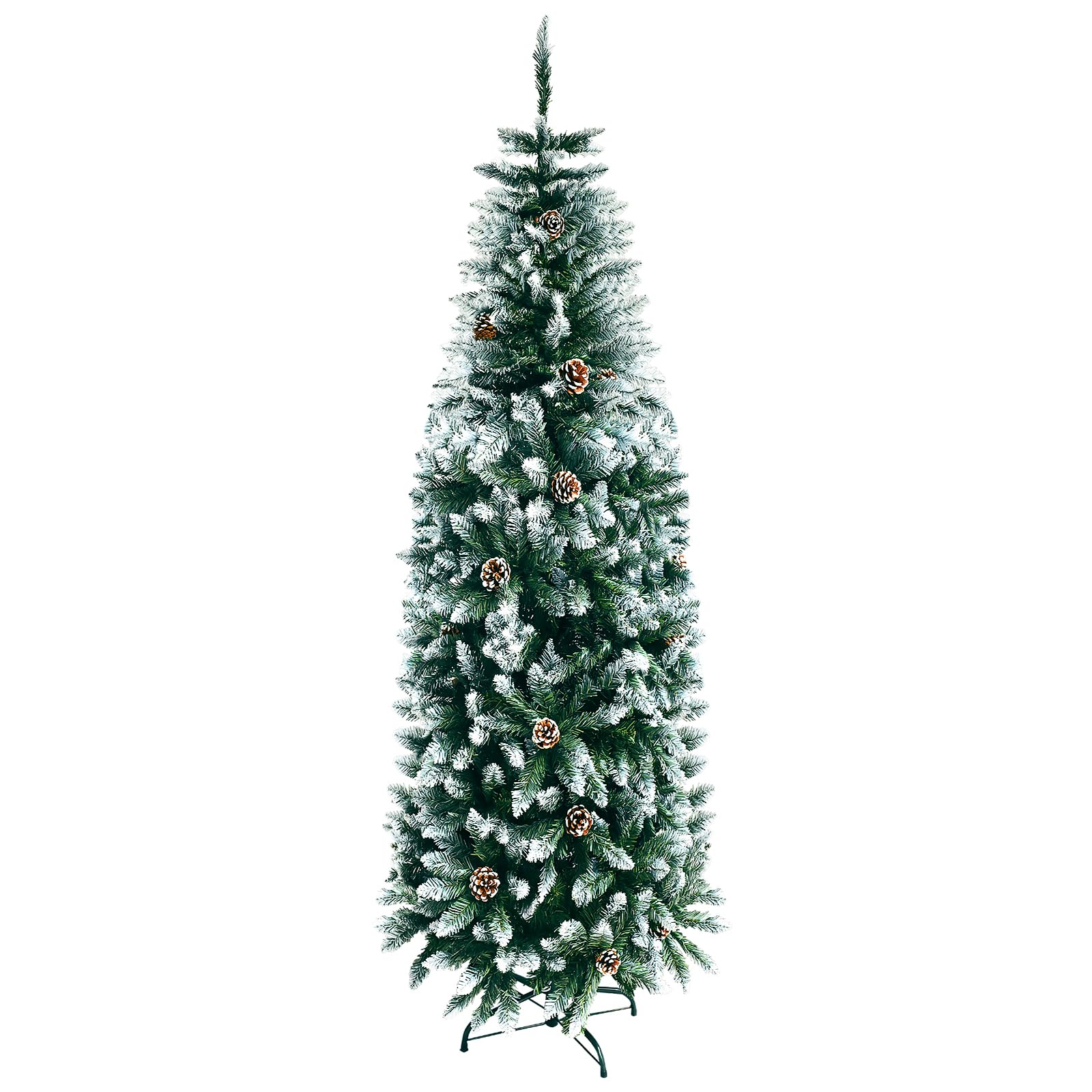 Pencil Christmas Tree 5ft - Upgraded Artificial Slim Christmas Tree, 400 Branch Tips & Metal Stand for Home, Pine Cones, Suitable for Outdoor, Indoor, Office, Festival Decoration