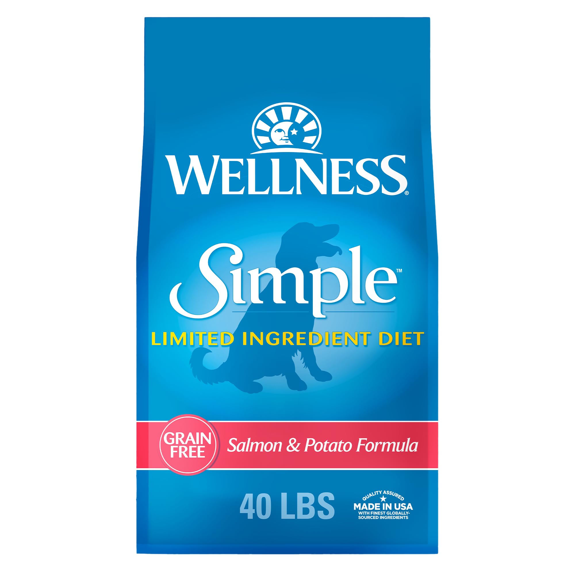 Wellness Simple Limited Ingredient Dry Dog Food for Sensitive Stomachs, Supports Skin & Coat, Grain Free, Natural, Salmon & Potato Recipe, (40-Pound