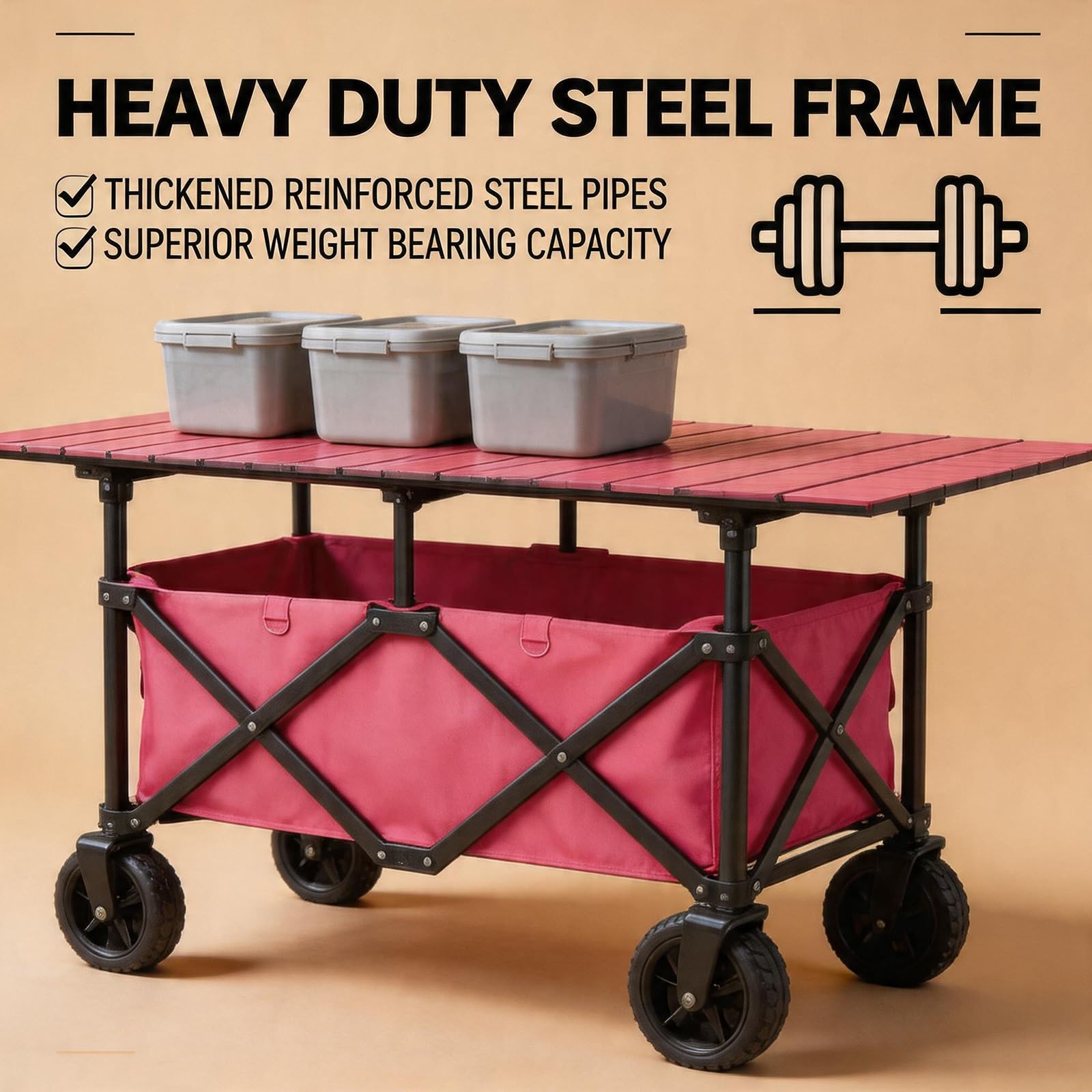 Puesto de Venta Plegable Carro Móvil de Venta Ambulante de Comida con Ruedas Freno y Remolque Pequeño para la Venta de Frutas Verduras y Bebidas.(Brown,160x60cm)