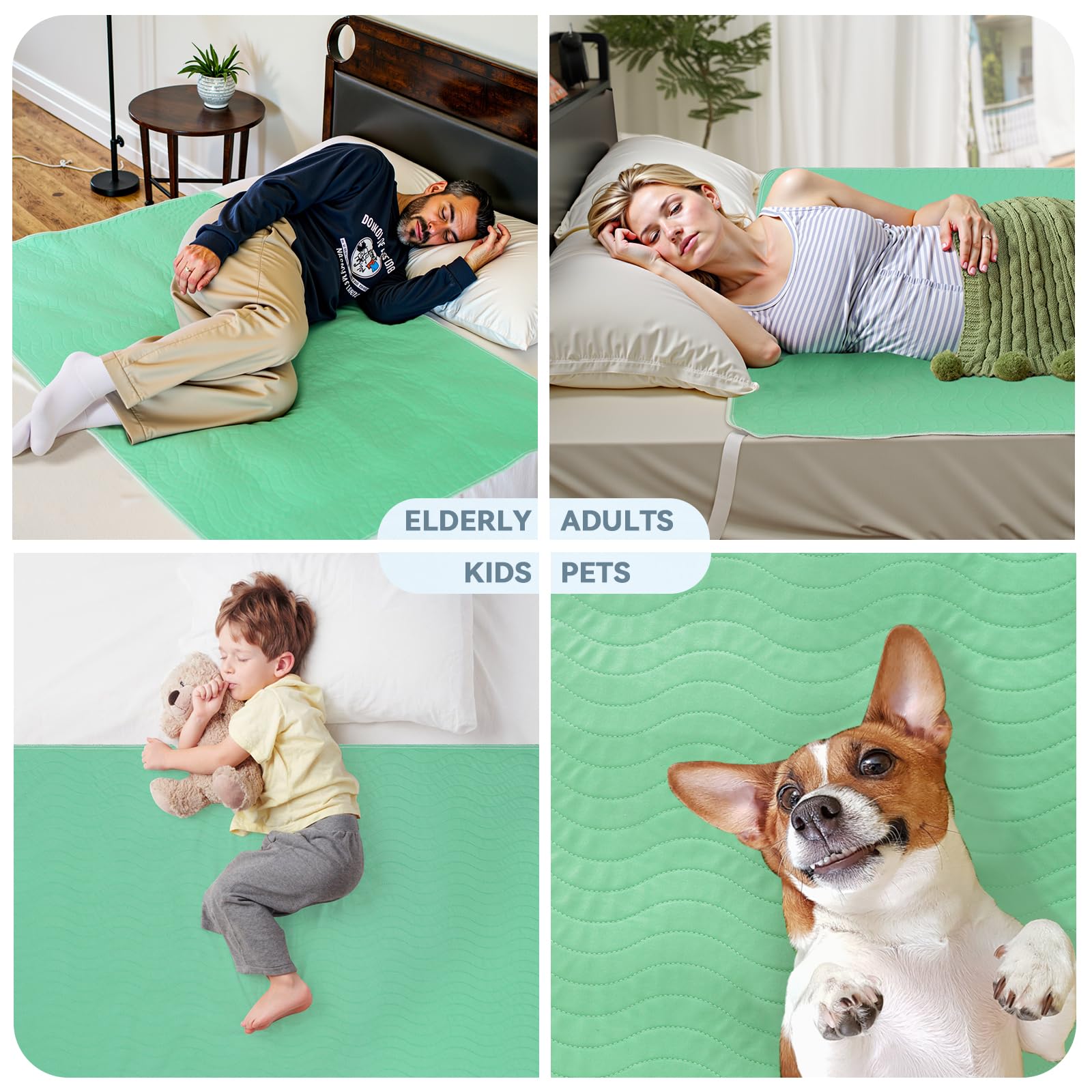 Paquete de 2 almohadillas de cama para incontinencia, lavables de 36 x 60 pulgadas, reutilizables, para incontinencia, almohadillas antideslizantes con hebillas de cincha para cama para
