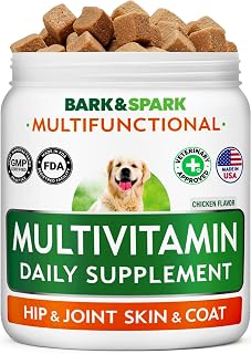 BARK&Spark Dog Multivitamin Chews Glucosamine Chondroitin with Omega 3, Digestive Enzymes & Probiotics | Vitamins and Supplements for Dogs Pet Skin & Coat & Joint & Gut Health Support - 120ct