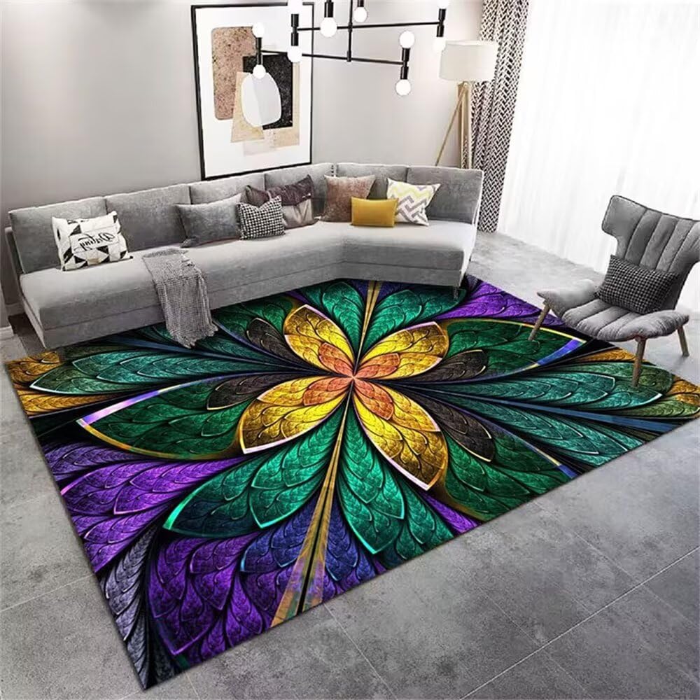 Tapis pour enfant doux 200x300cm motif floral violet grand tapis gamer sol entretien facile