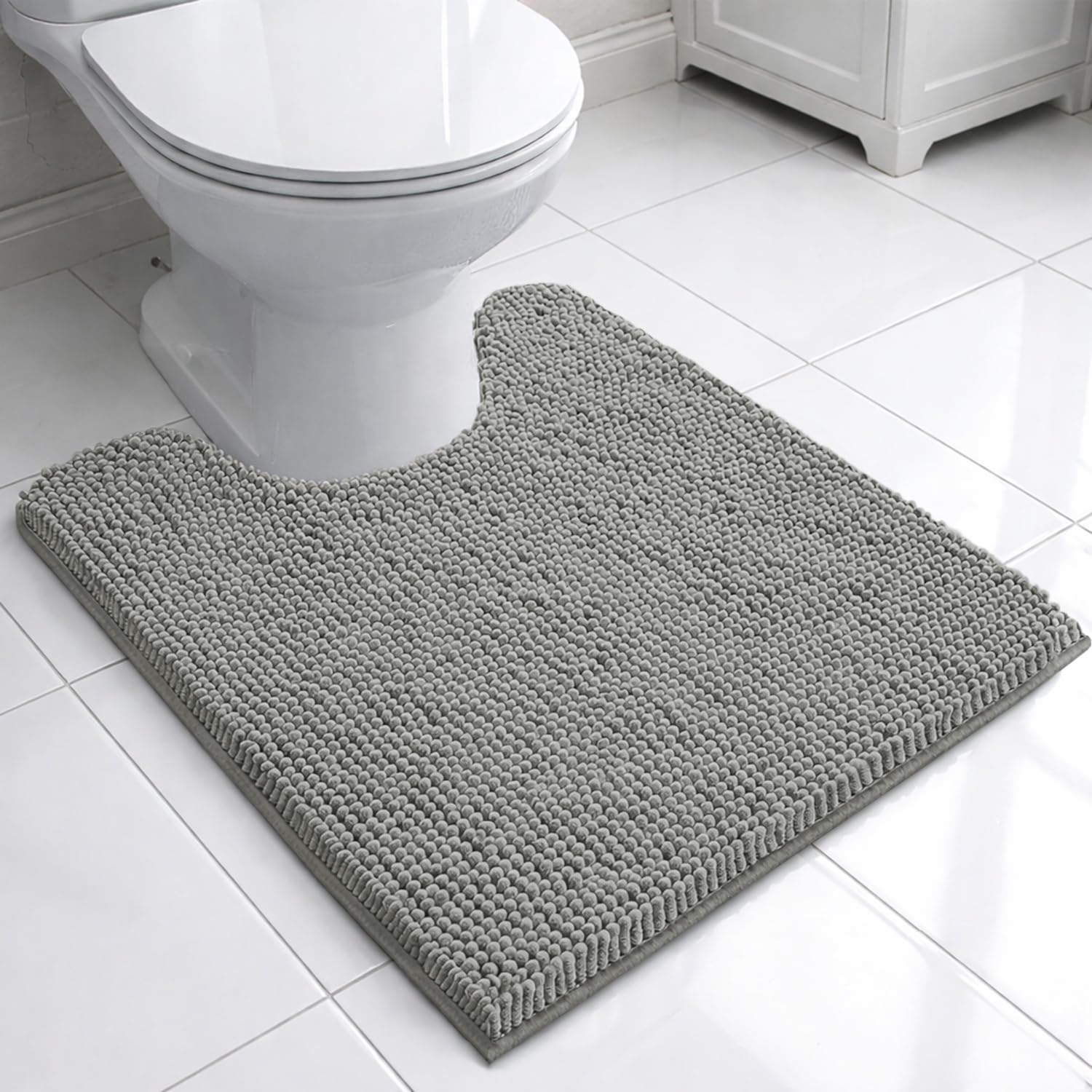 LUXEHOME International Microfibre Chenille Contour Bath Mat for Bathroom, Anti Slip Super Absorbent Quick Dry Washable Bathroom Mats, Solid (Grey 47x47cm) Pack of 1-picture-12