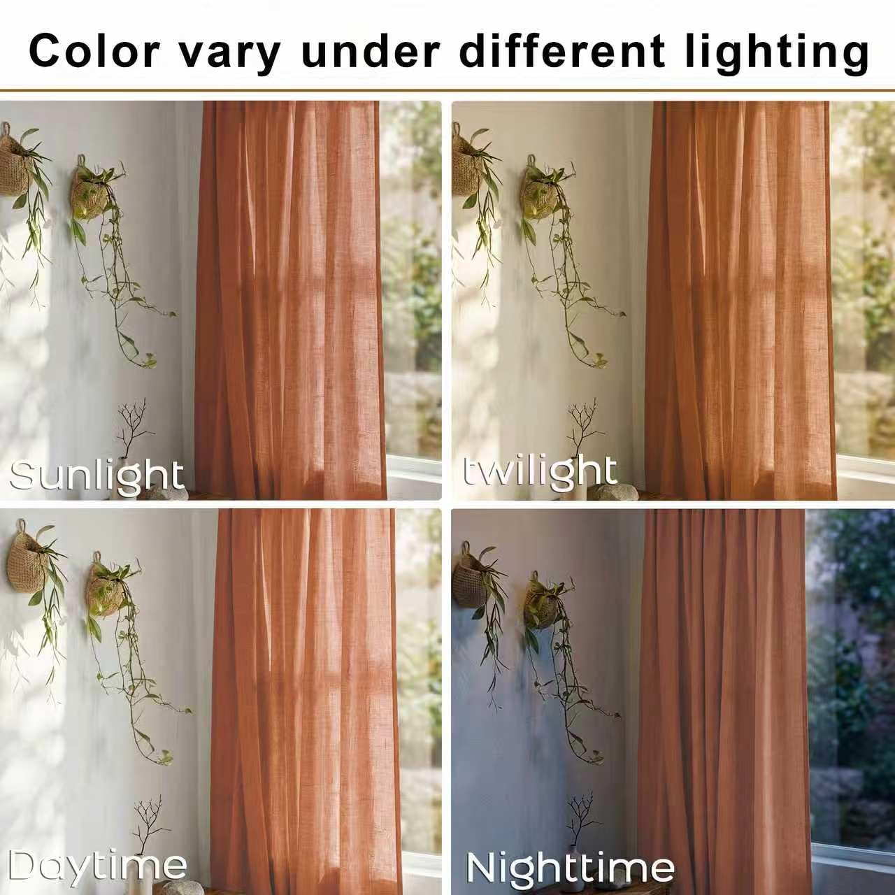Cortinas para Salas Modernas Bohemian-Vorhänge für Wohnzimmer, mit Rückenlasche, Boho-Stil, Leinen, halbtransparent, Terrakotta-Vorhang, 228 cm lang, 2 Paneele, Cooles, maximalistisches Rost-Dekor