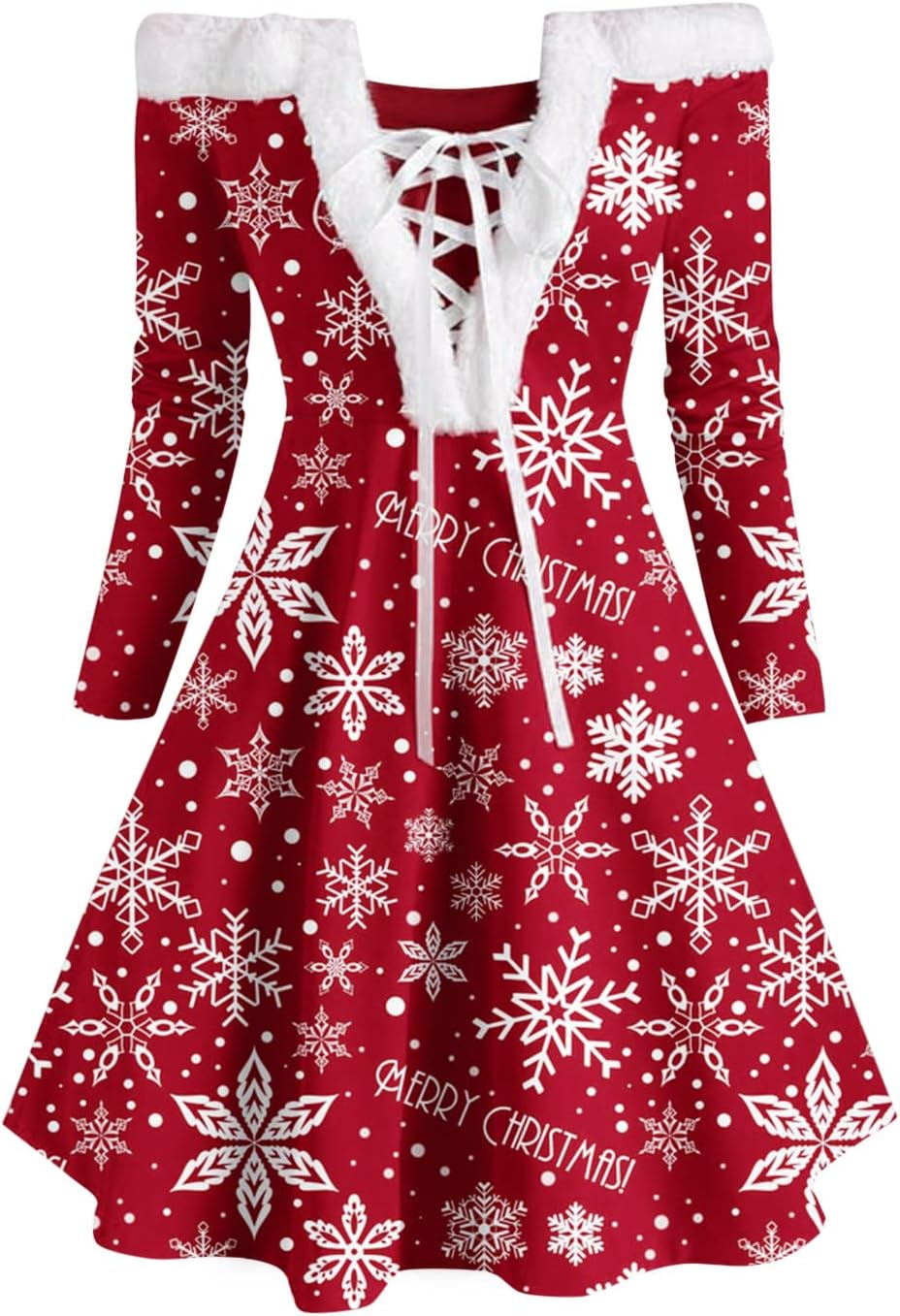 Ugly Christmas Dresses for Women Casual 2022 Long Sleeve Patchwork V Neck Knee-Length Xmas Elegant Party Dress