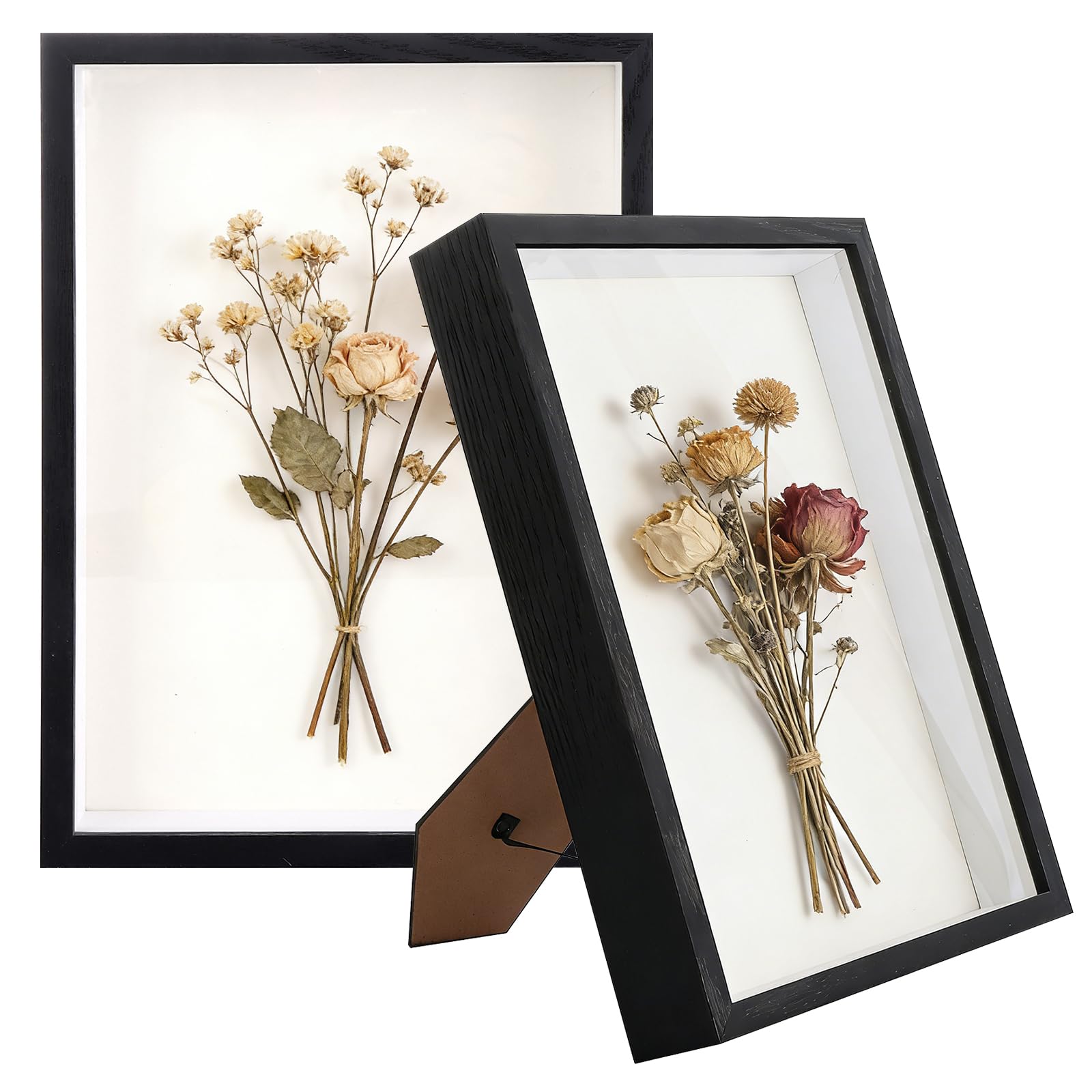 YKUKIZEE 2 Pack A4 Black Wooden Shadow Box Frame for Crafts 3D Deep