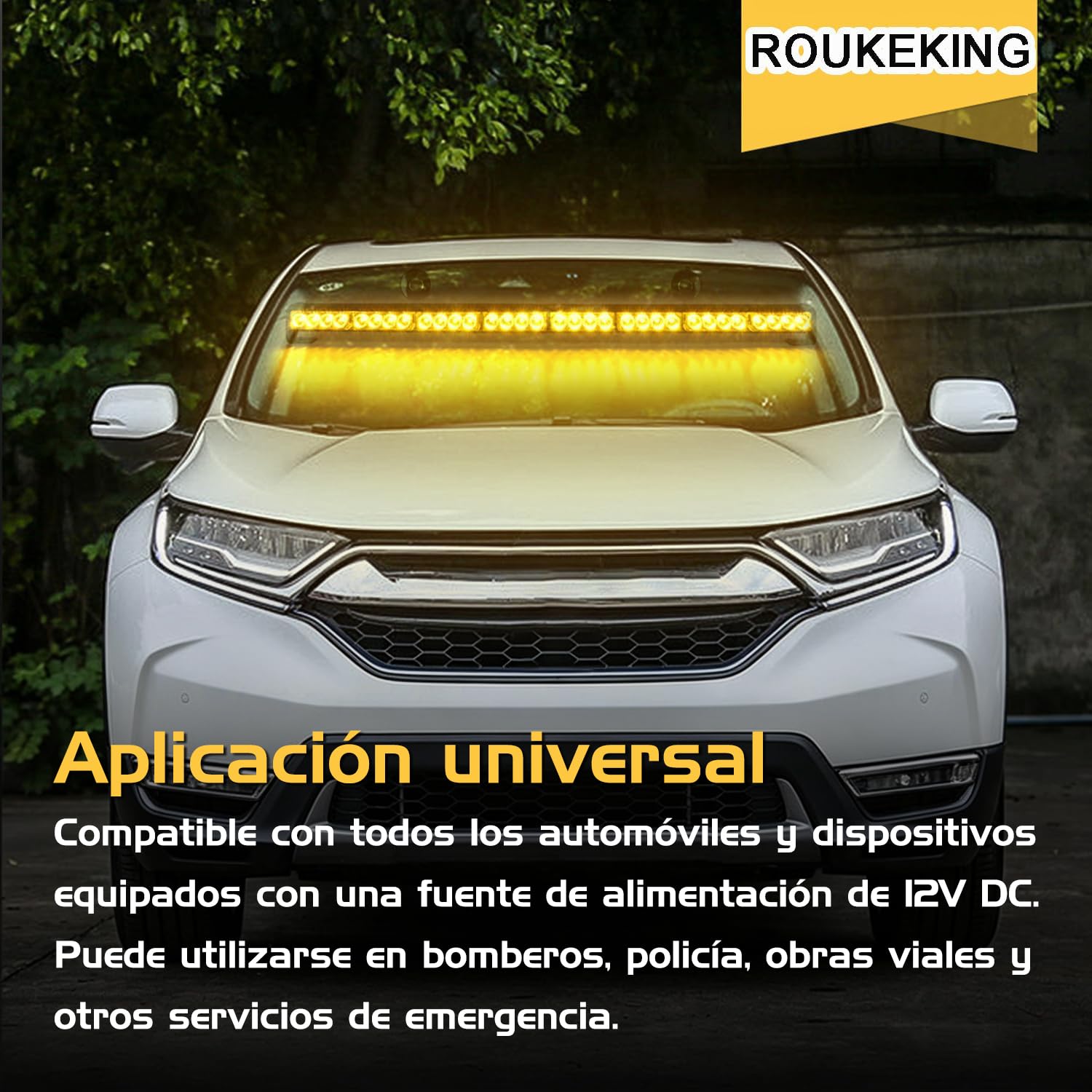 Barra Luz Emergencia 35,5 Pulgadas 32 LED Ámbar 12V 13 Modos Stroboscópica Luz Advertencia Vehículo Asesor Tráfico IP65 Encendedor Coche Camión