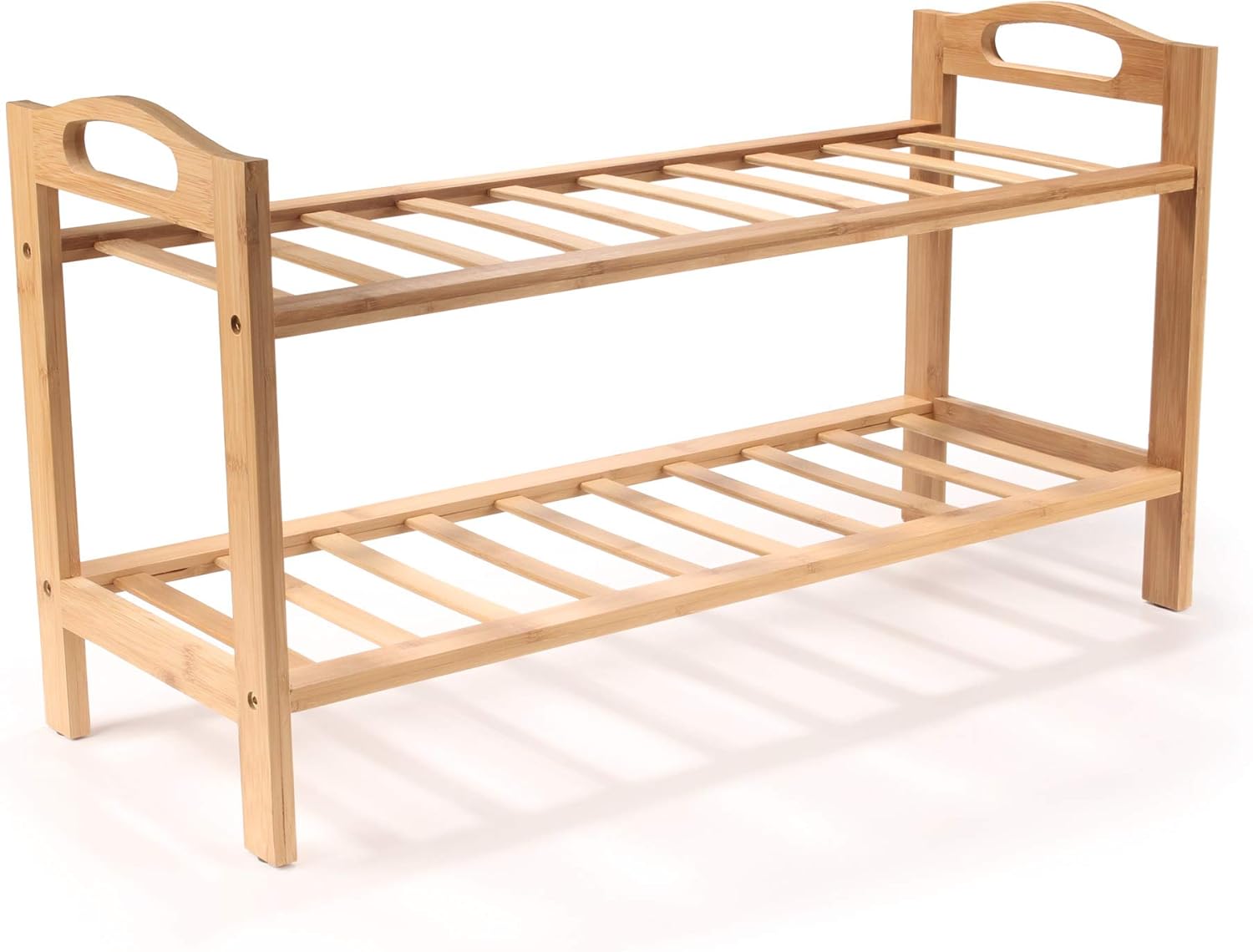 BambooMN 2-Tier Bamboo Wood Shoe Rack, for Entryway or Doorway - Brown Finish - Single Rack