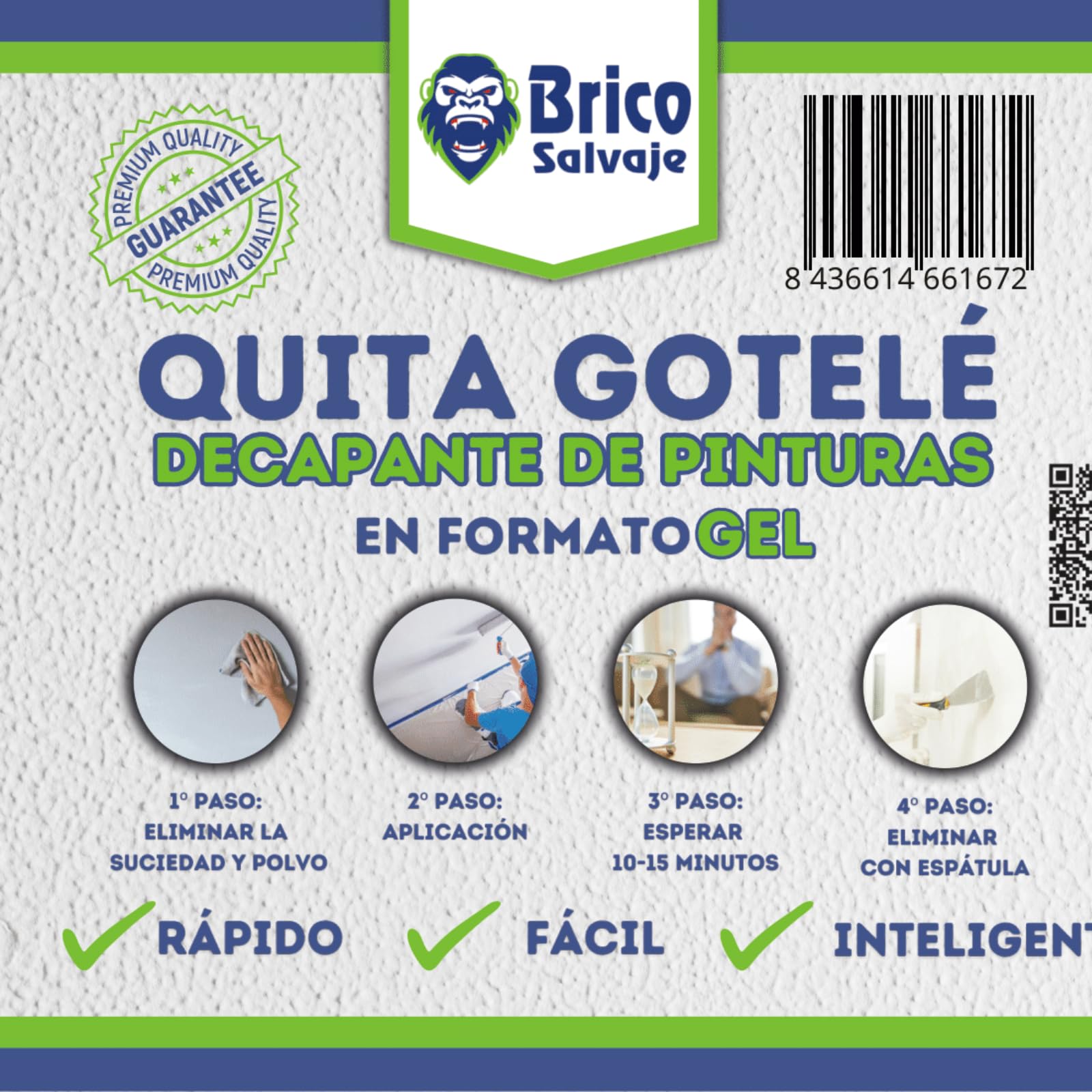 Quita Gotelé al Agua para Pinturas Plásticas | Decapante de Pinturas | Gel Azulado | Fácil Aplicación (750 ML)