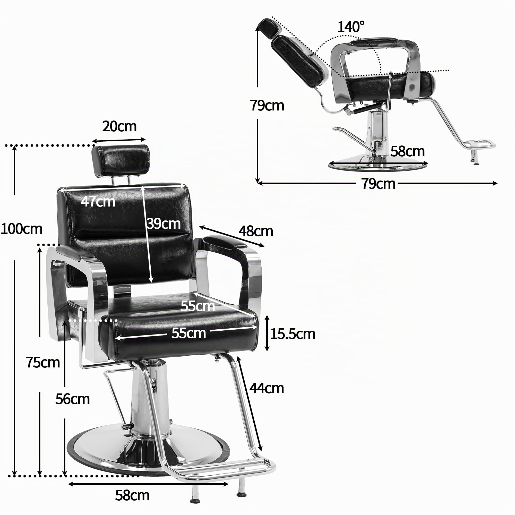 Barberpub Fauteuil de Coiffure 3127BK Simili Cuir Noir
