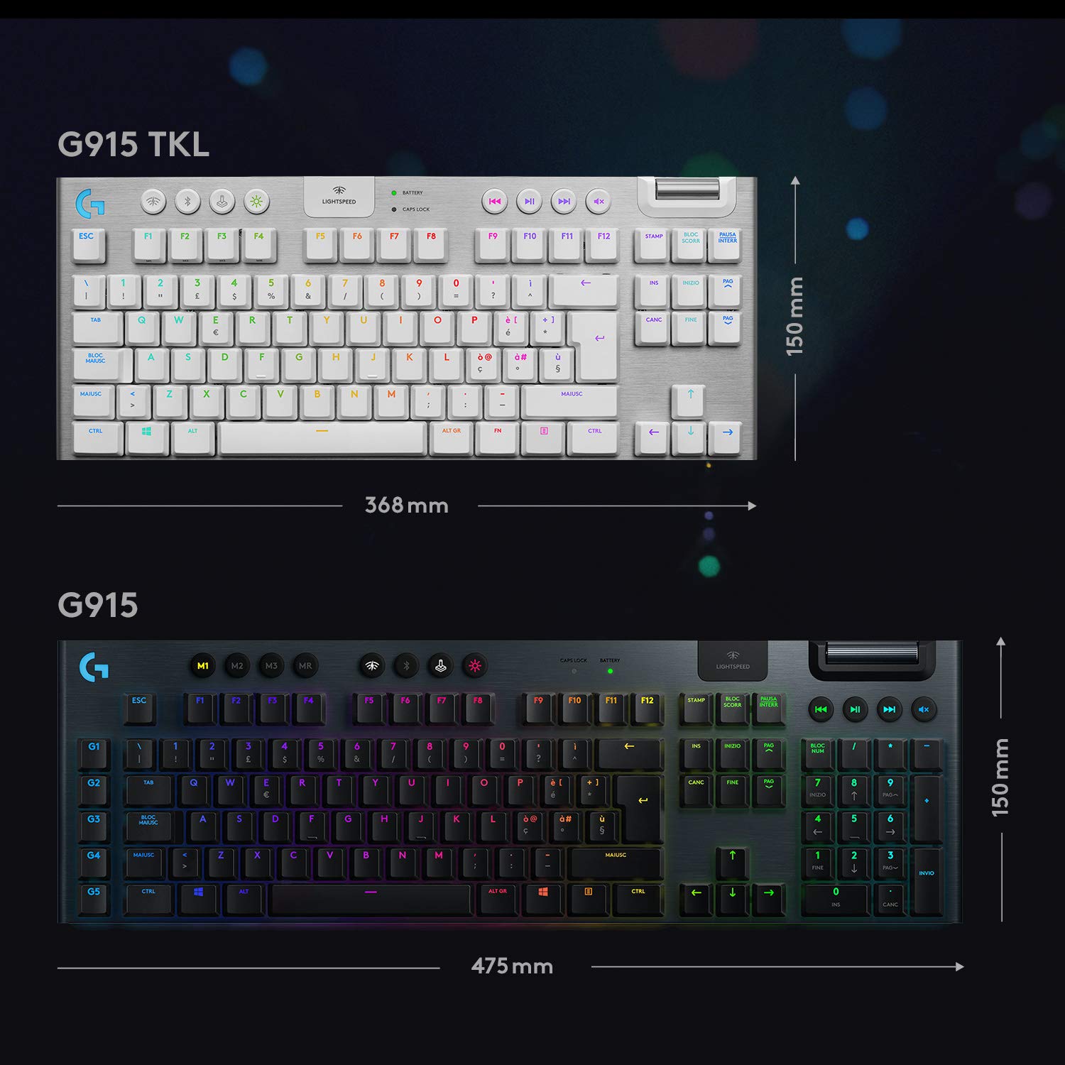 Logitech G915 LIGHTSPEED TKL Tastiera Gaming Wireless Meccanica Tenkeyless | Profilo Ribassato, GL-Tactile Switch, LIGHTSYNC RGB, Design ultrasottile, +40 ore durata batteria, QWERTY US Layout - Bianco