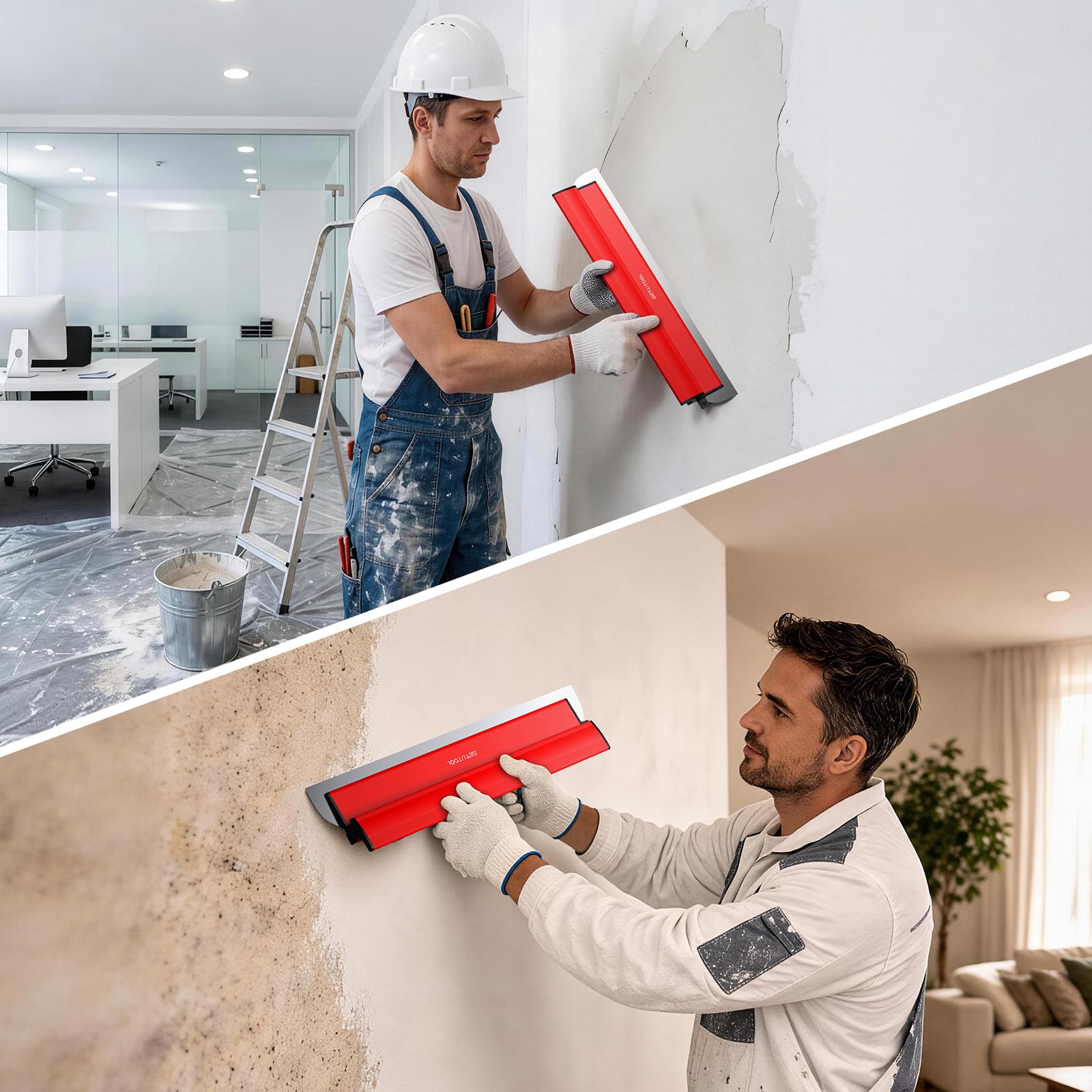 GETLITOOL Couteau à Enduire en Acier Inoxydable,60cm,Lisseuse Enduit,Spatule Enduit de Lissage Set,Outils de Cloison Sèche Grandes Surfaces Avec lame de rechange et Manche D'extension à 1.3m