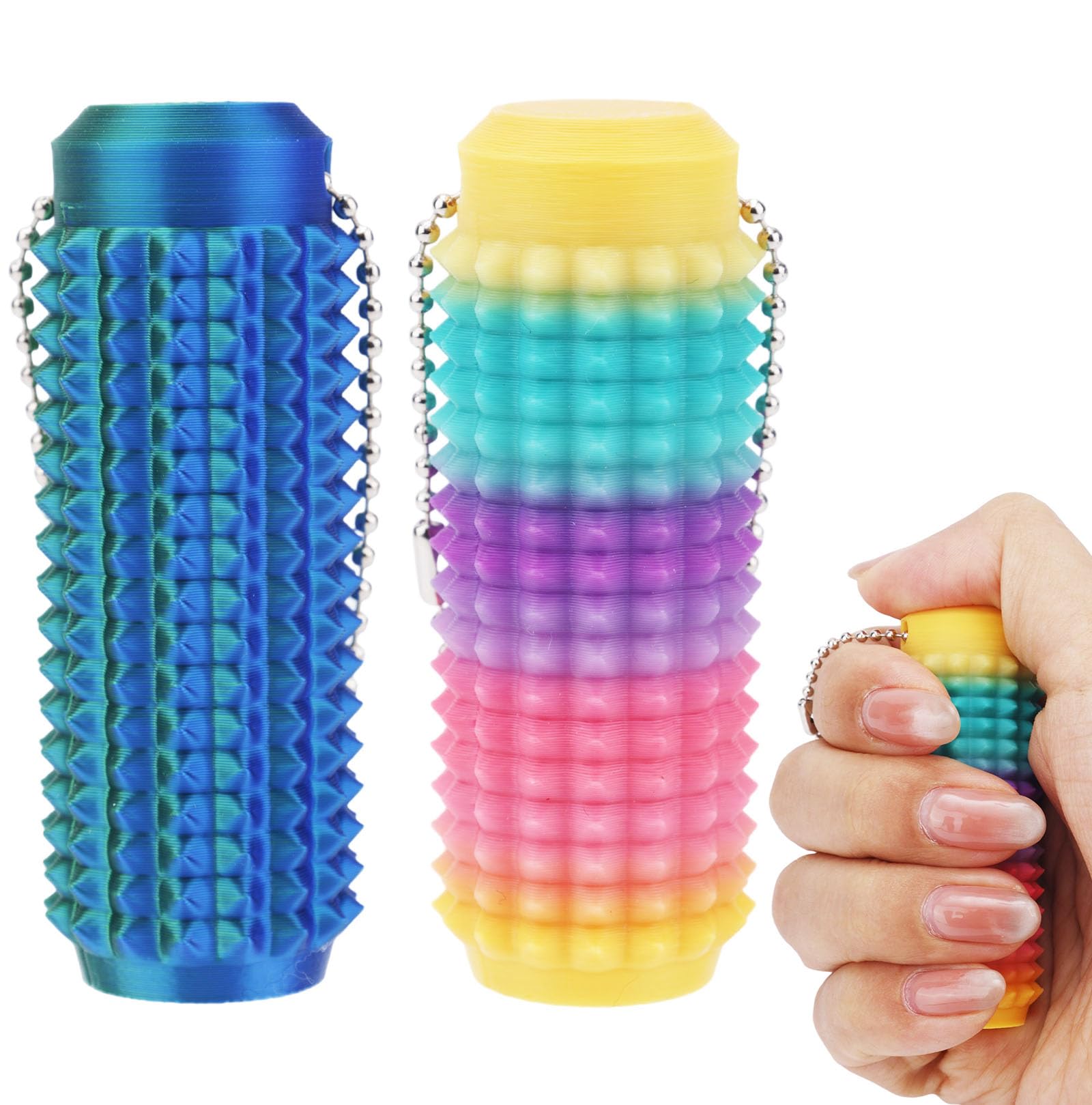 BOXOB 2pcs Pain Stim Fidget Keychains for Relaxation Portable Spiky Grippie Stim Keychains Stimming Sensory Novelty Toys for Adults Friends Coworkers