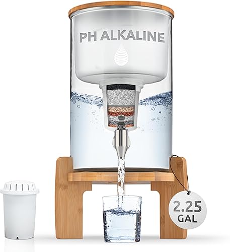 Miniatura 1 de Filtro de agua alcalino de vidrio para encimera purificador de filtro de agua gran sistema alcalino agua de alto pH 237 galones 9 litros