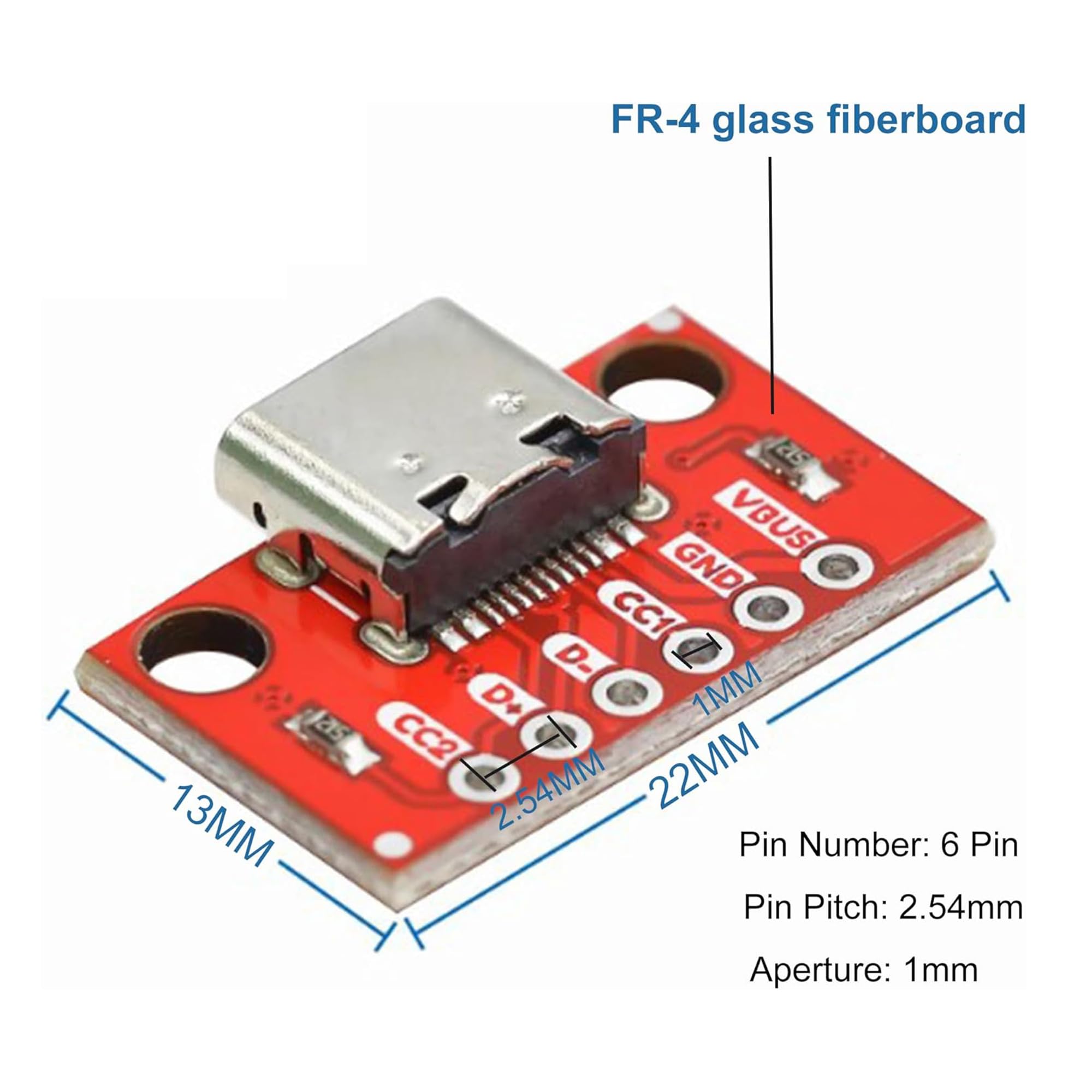 5 sztuk gniazda USB 3.1 typu C Breakout Board DIY, 6 pinów 2,54 mm USB-C BreakoutBoards DIY Breakout Board z płytką konwerterową PCB