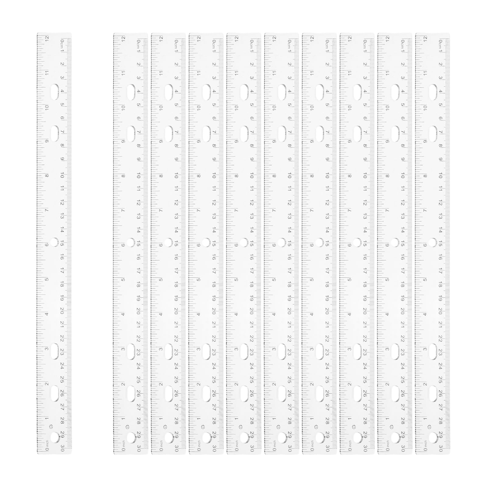 sourcing map 12pcs Plastic Rulers 12" (30cm) Clear Straight Ruler Measuring Tool Inches and Centimeters with Hole for Home Office Classrooms Drafting, Clear White