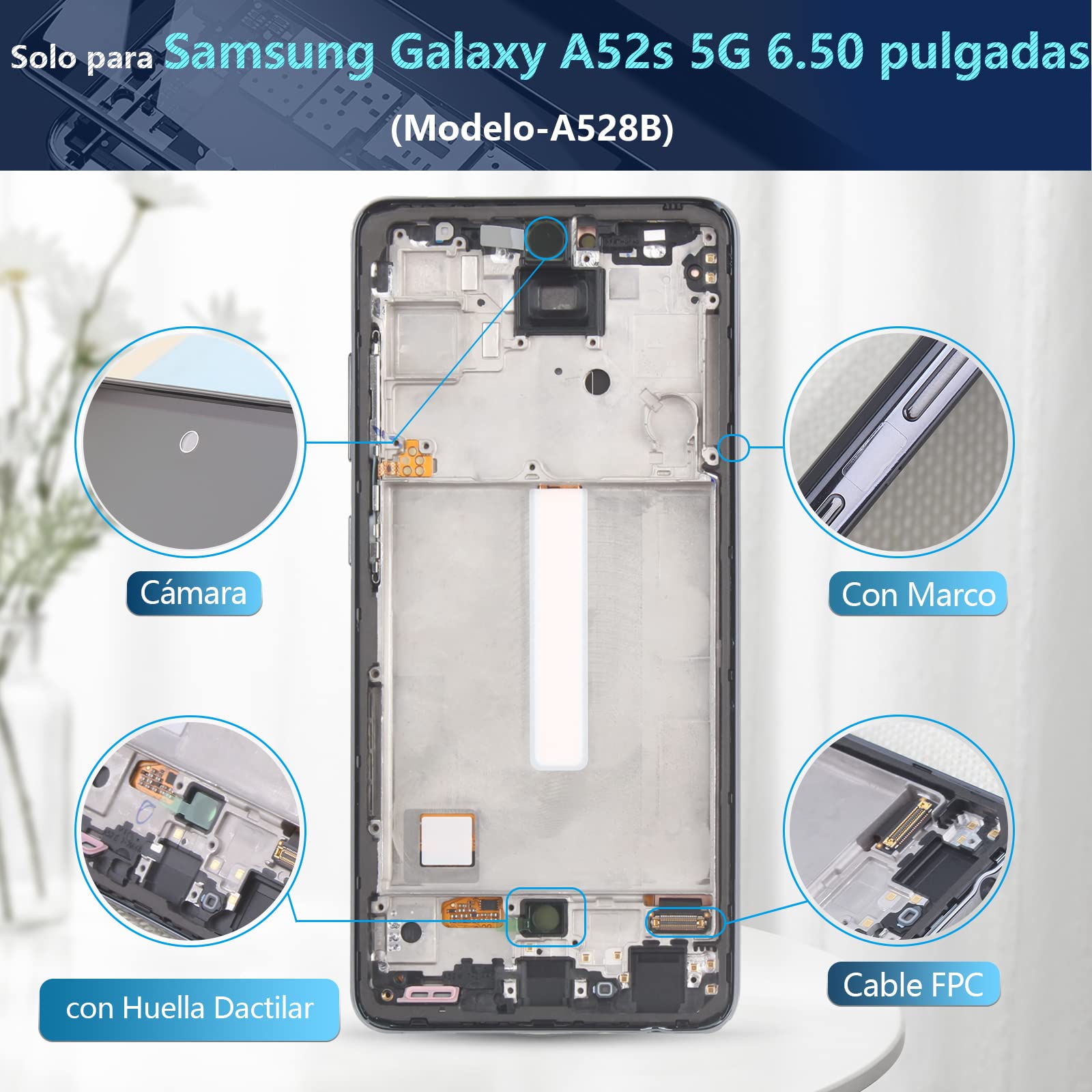 RongZy OLED para Samsung Galaxy A52s 5G A528B 2021 Pantalla Táctil LCD de Repuesto Ensamblaje Digitalizador Reemplazo para Samsung A52s con Herramientas de Reparación(Soporte Huellas Dactilares)