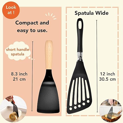 Miniatura 4 de Seki Japan - Elegante herramienta de cocina, espátula flexible de nailon antiadherente resistente al calor, mango de madera para cocinar, ensalada,