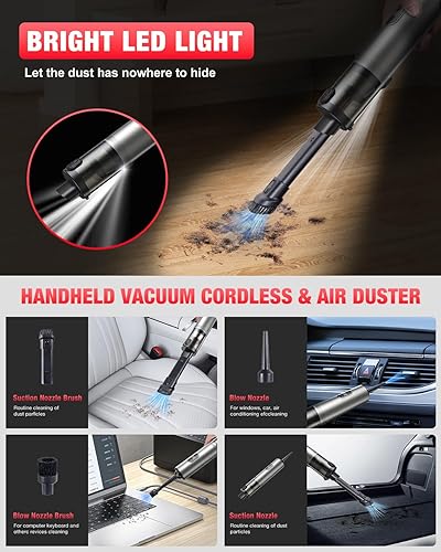 Miniatura 4 de Aspiradora de coche de alta potencia, aspiradora de mano de succión de 14000 Pa inalámbrica recargable, sin escobillas, mini aspiradora de mano