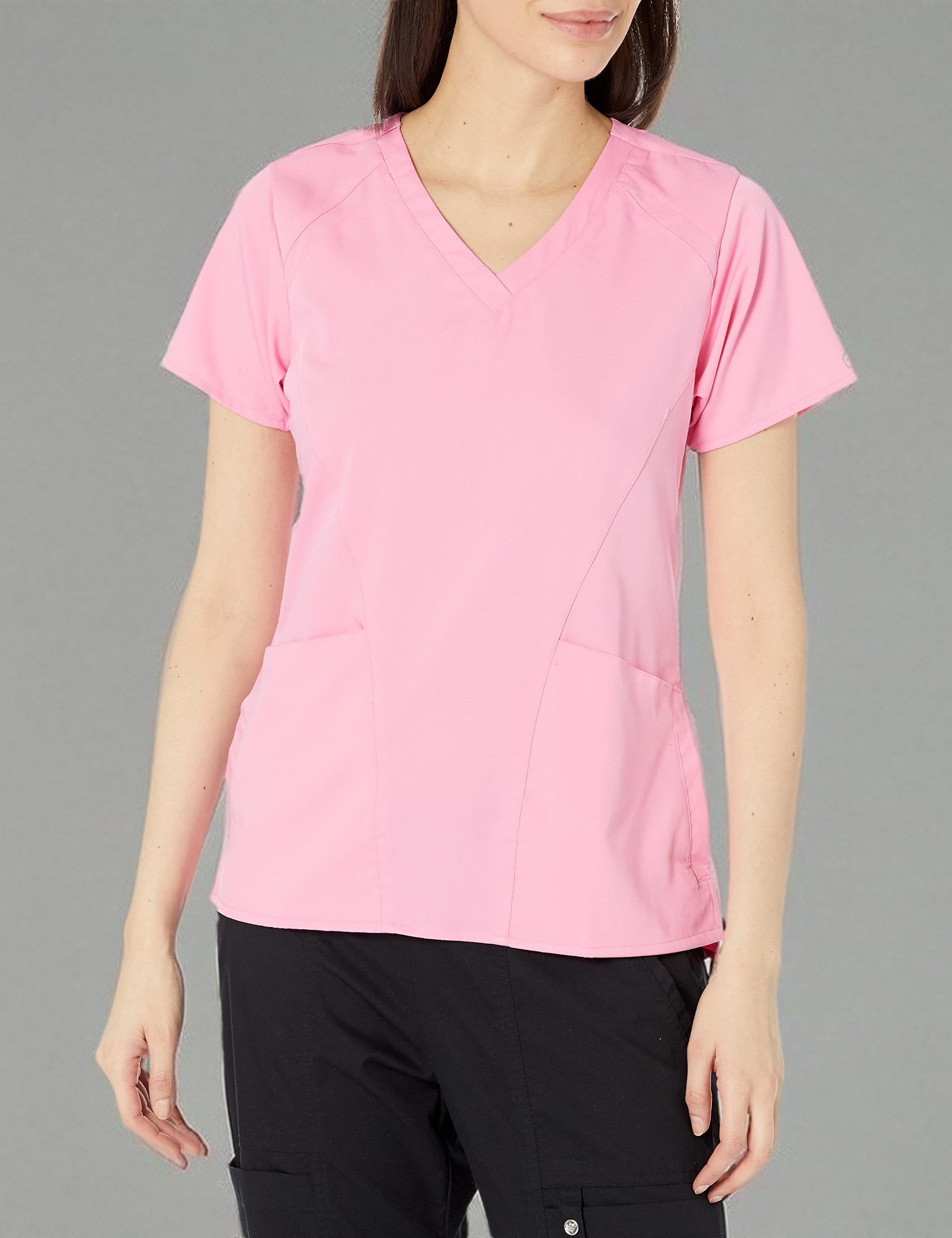 WonderWink Womens 4 Pocket V-Neck Top Medical Scrubs Shirt, Pink Blossom, 3X US
