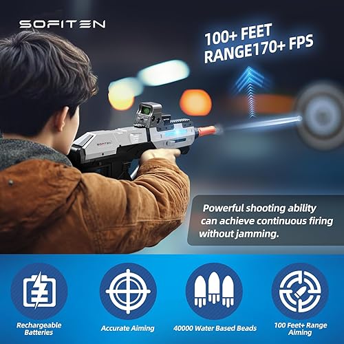 Miniatura 3 de Pistola automática de bolas de gel de alta velocidad de 180+FPS con elegantes luces de funcionamiento, pistola de juguete eléctrica para Pascua,