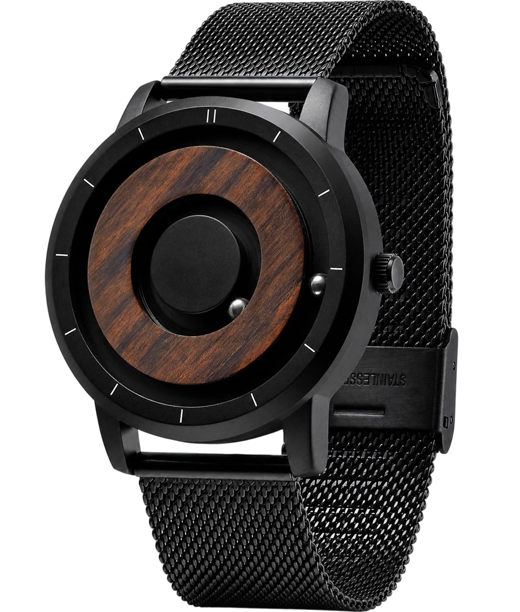 EUTOUR Orologio in Legno da Uomo Magnetico Moda Semplice Nessun Vetro Cuscinetto a Sfera 3ATM Quarzo Orologi da Polso da Uomo con Cinturino in Legno