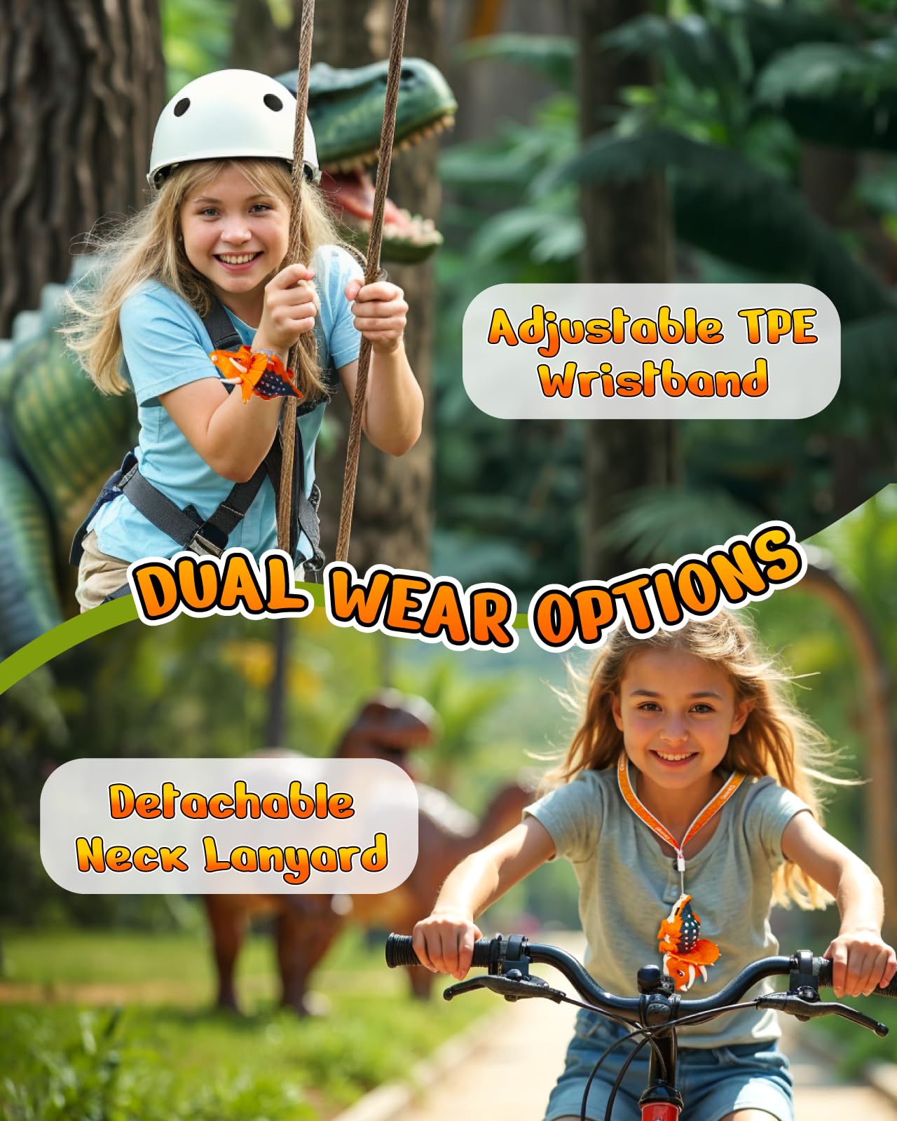 Gleamkid walkie talkie bambini ricaricabili, 2 pezzi dinosauro giocattolo, regalo per ragazzi 3-12 anni, dinosauro walkie talkie con laccio e polso, lunga distanza, comunicazione chiara-arancione
