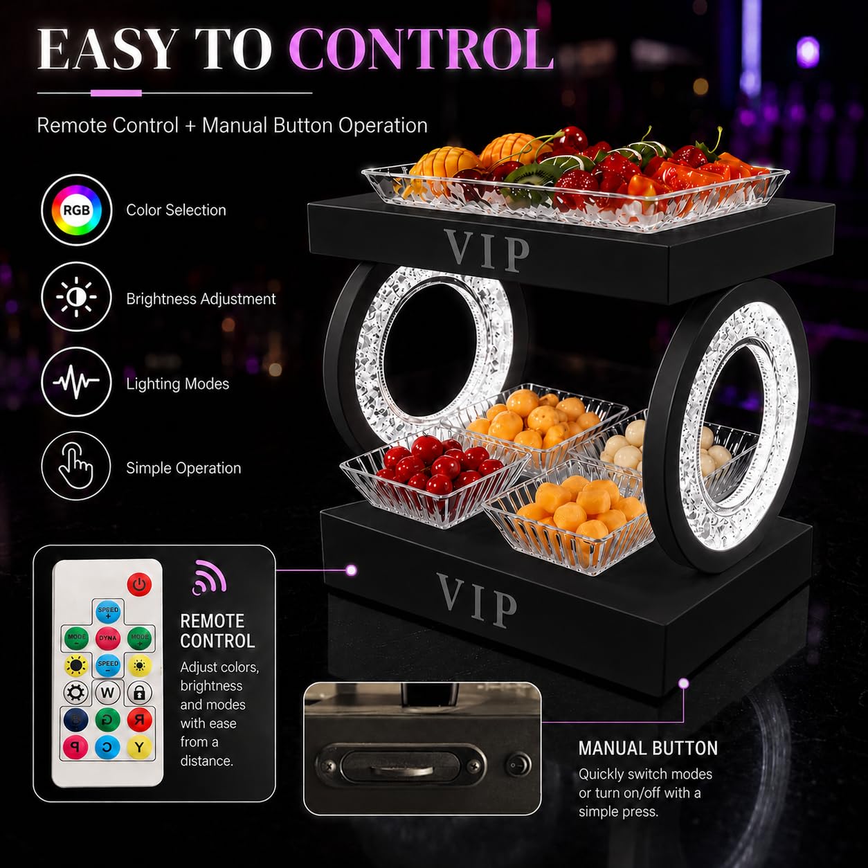 Espositore Luminoso RGB LED per Frutta, Vassoi e Accessori Bar Black