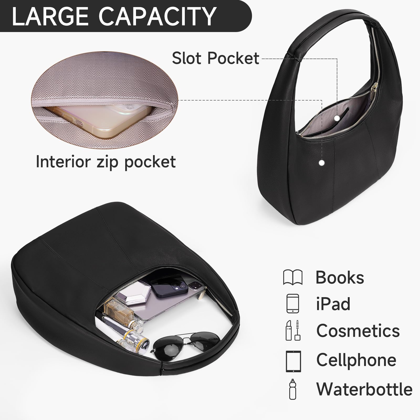 ACUYE Bolso de mano para mujer, de piel sintética, bolso de hombro para mujer, bolso de mano de cuero moderno de media luna