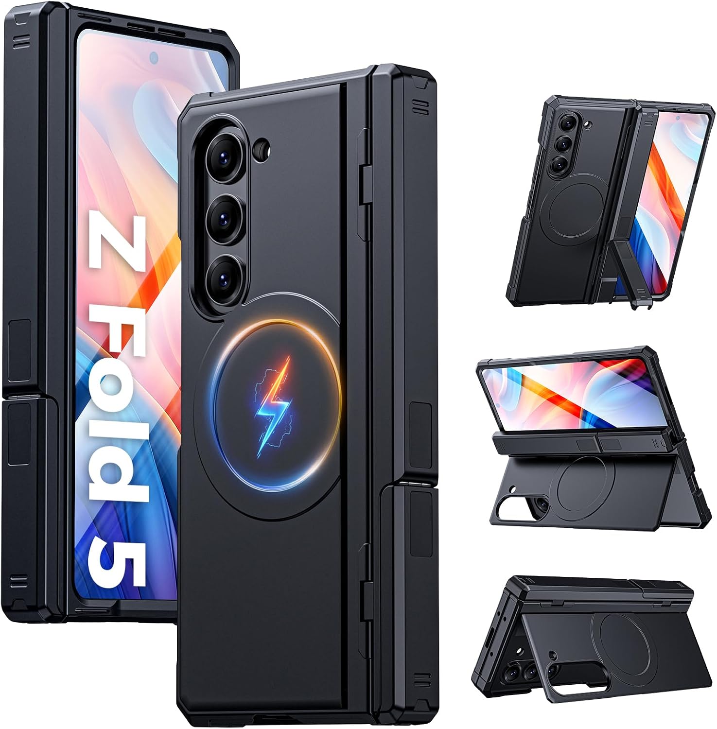 Kaiiecal for Galaxy Z Fold 5 Case with Screen Protector [Fit for Magsafe] [Dual-Stand] [Hinge Protection] Shockproof Phone Cover for Samsung Galaxy Z Fold5, Black
