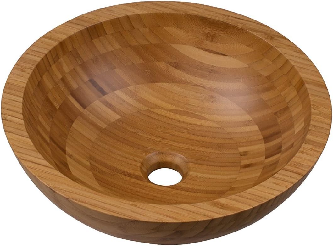 Aria Round 16" Bamboo Vessel Sink Contemporary & Zen Above Counter Bathroom Lavatory Vanity Sink Basin for Spa, Sauna Style NHA1190101