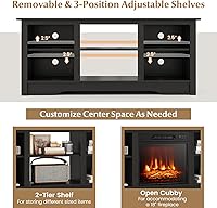 Vista 4 de SIMOE Soporte de TV eléctrico con chimenea para televisores de hasta 65 pulgadas, consola de TV moderna de 58 pulgadas con chimenea de 18 pulgadas